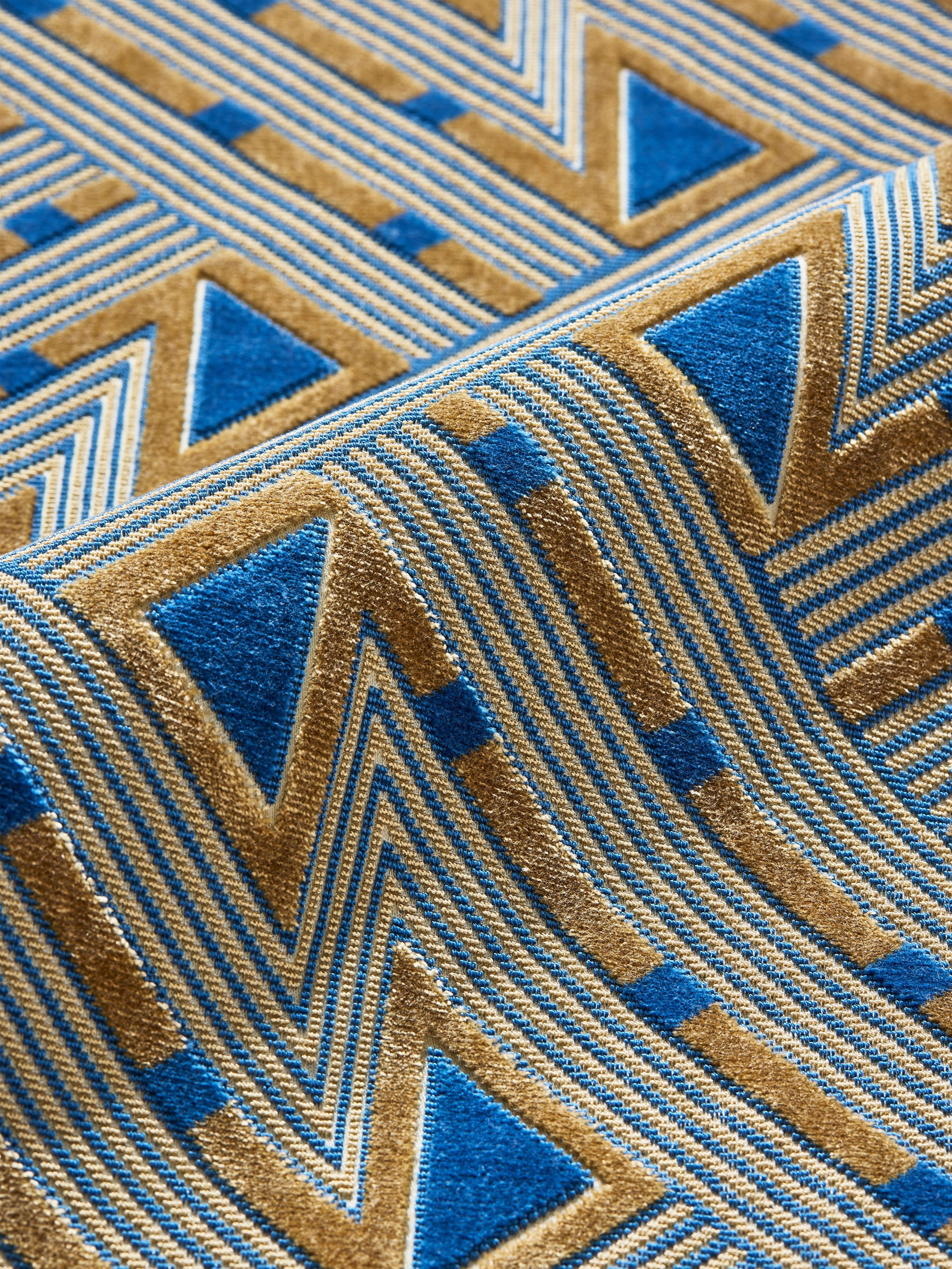 Kasai Velvet fabric in blue and gold color - pattern number SC000427323 - by Scalamandre in the Scalamandre Fabrics Book 2 collection