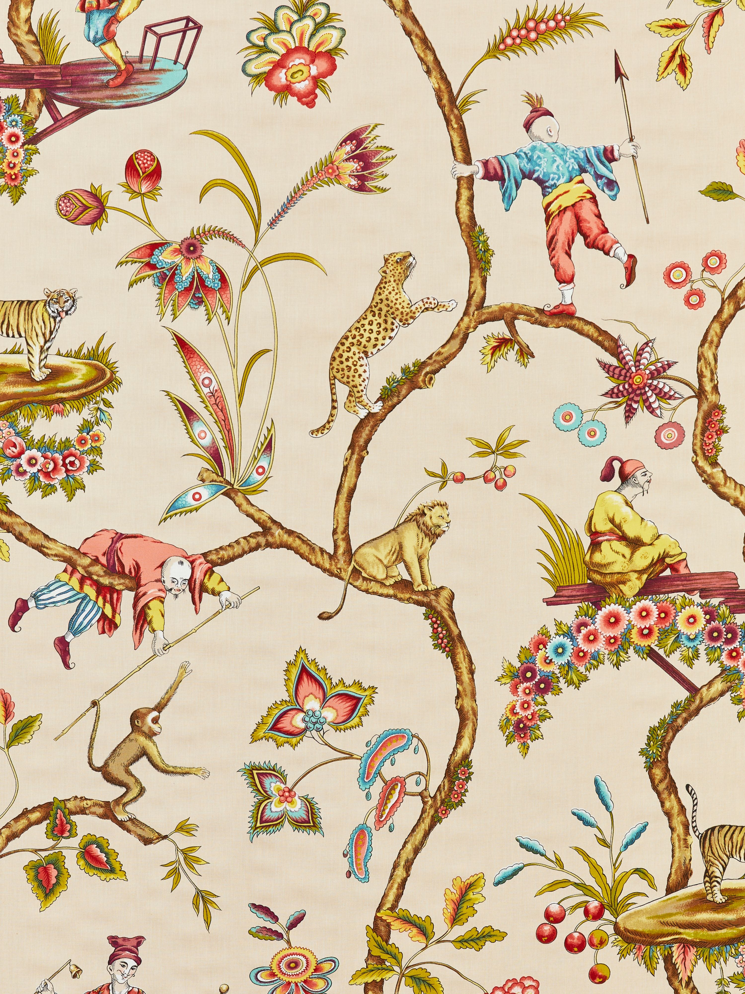Chinoise Exotique Cotton Print fabric in ecru color - pattern number SC000516211 - by Scalamandre in the Scalamandre Fabrics Book 2 collection