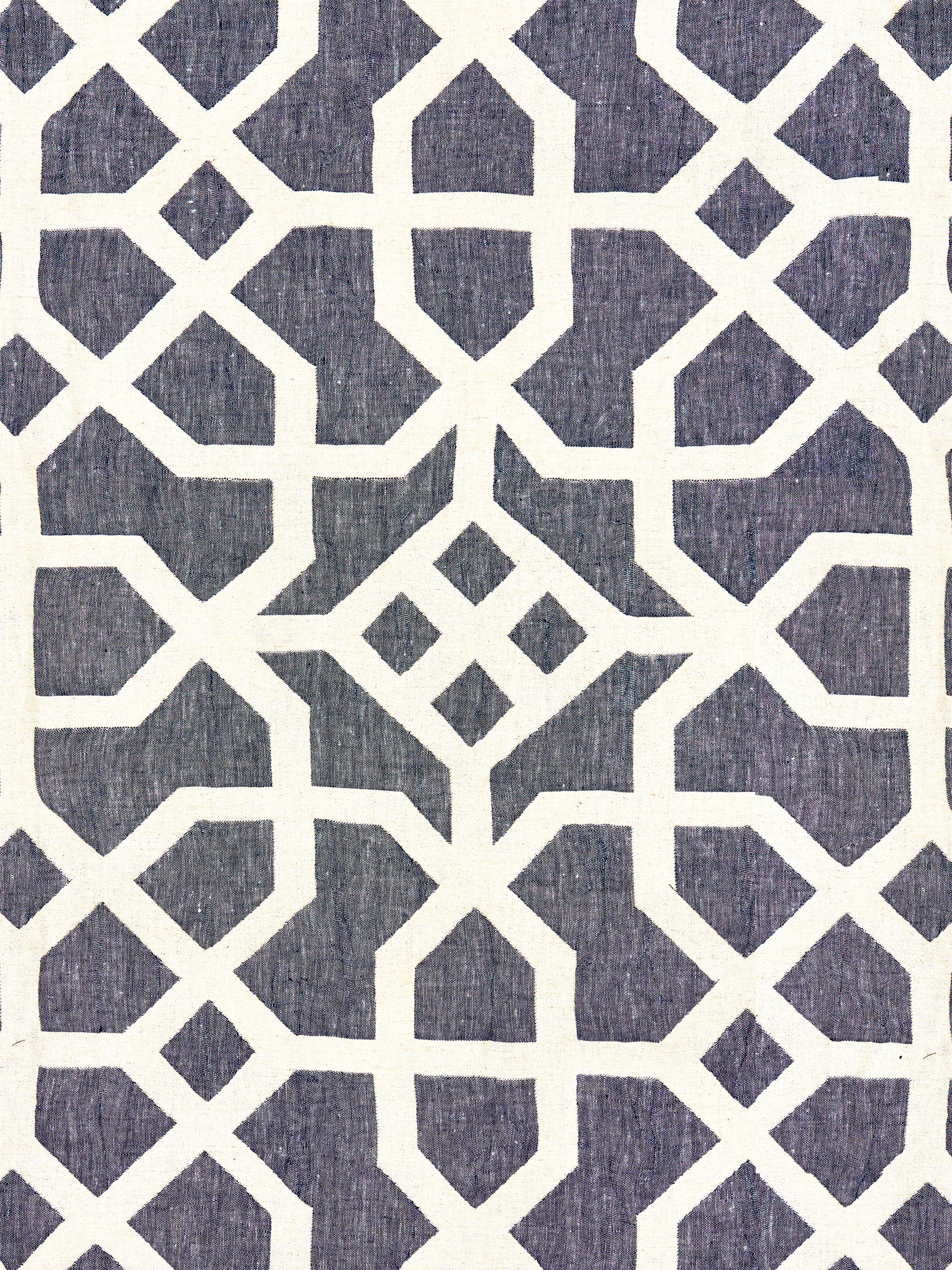 Linen Lattice fabric in indigo and greige color - pattern number SC000527149 - by Scalamandre in the Scalamandre Fabrics Book 2 collection