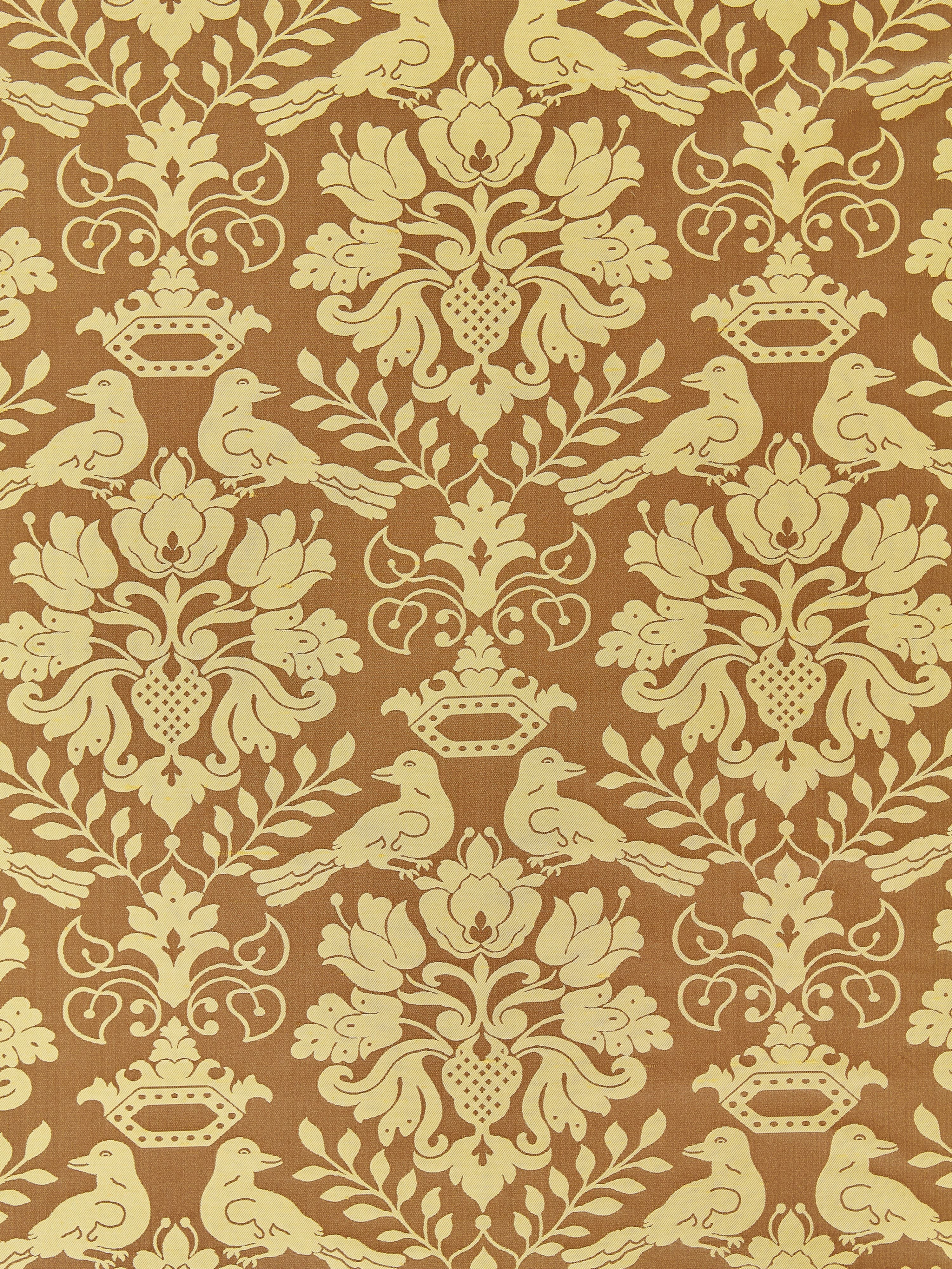 Love Bird fabric in chocolate and gold color - pattern number SC00131098MM - by Scalamandre in the Scalamandre Fabrics Book 2 collection