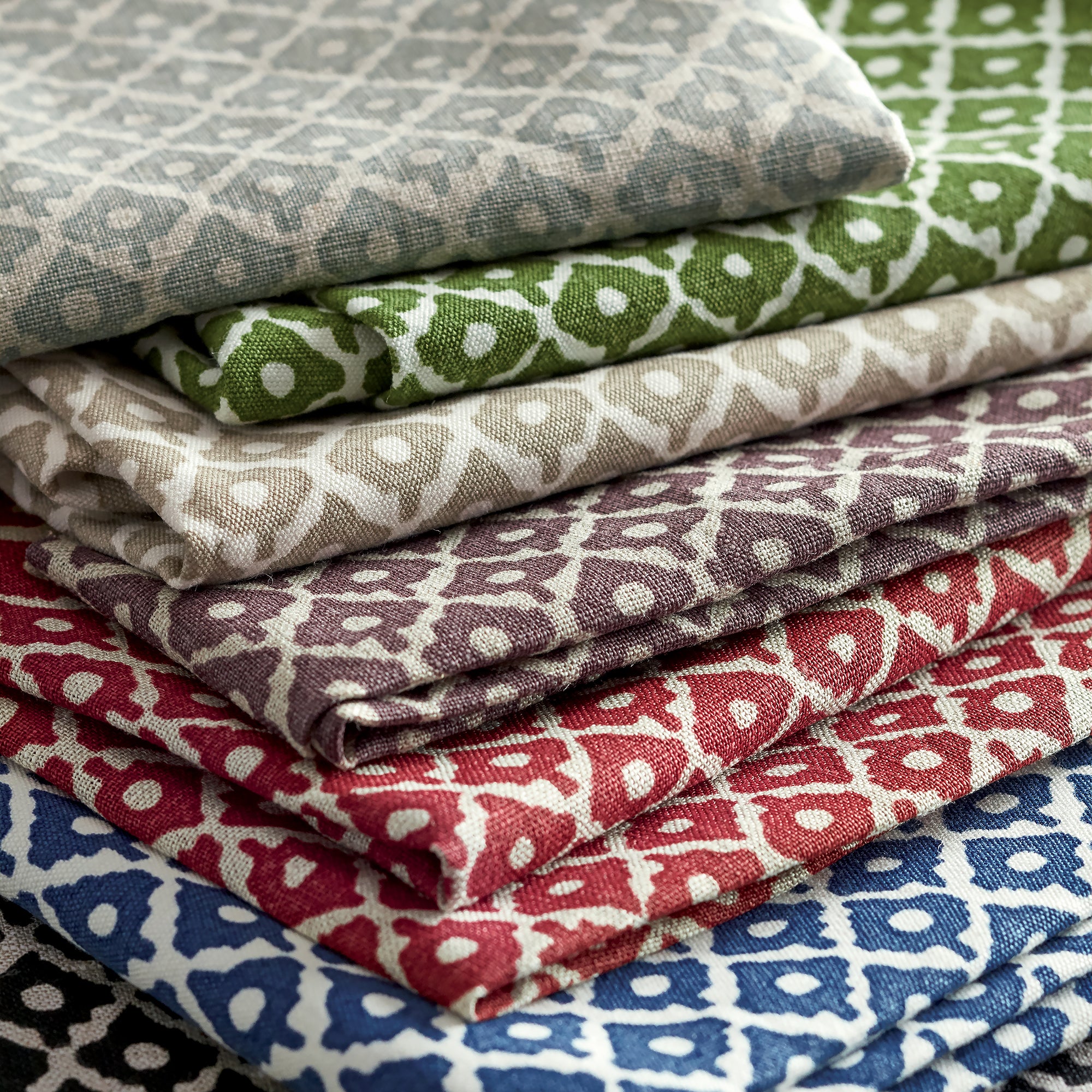 Fabric samples showing Petit Arbre fabric in spa blue on flax color - pattern number AF9631 - by Anna French