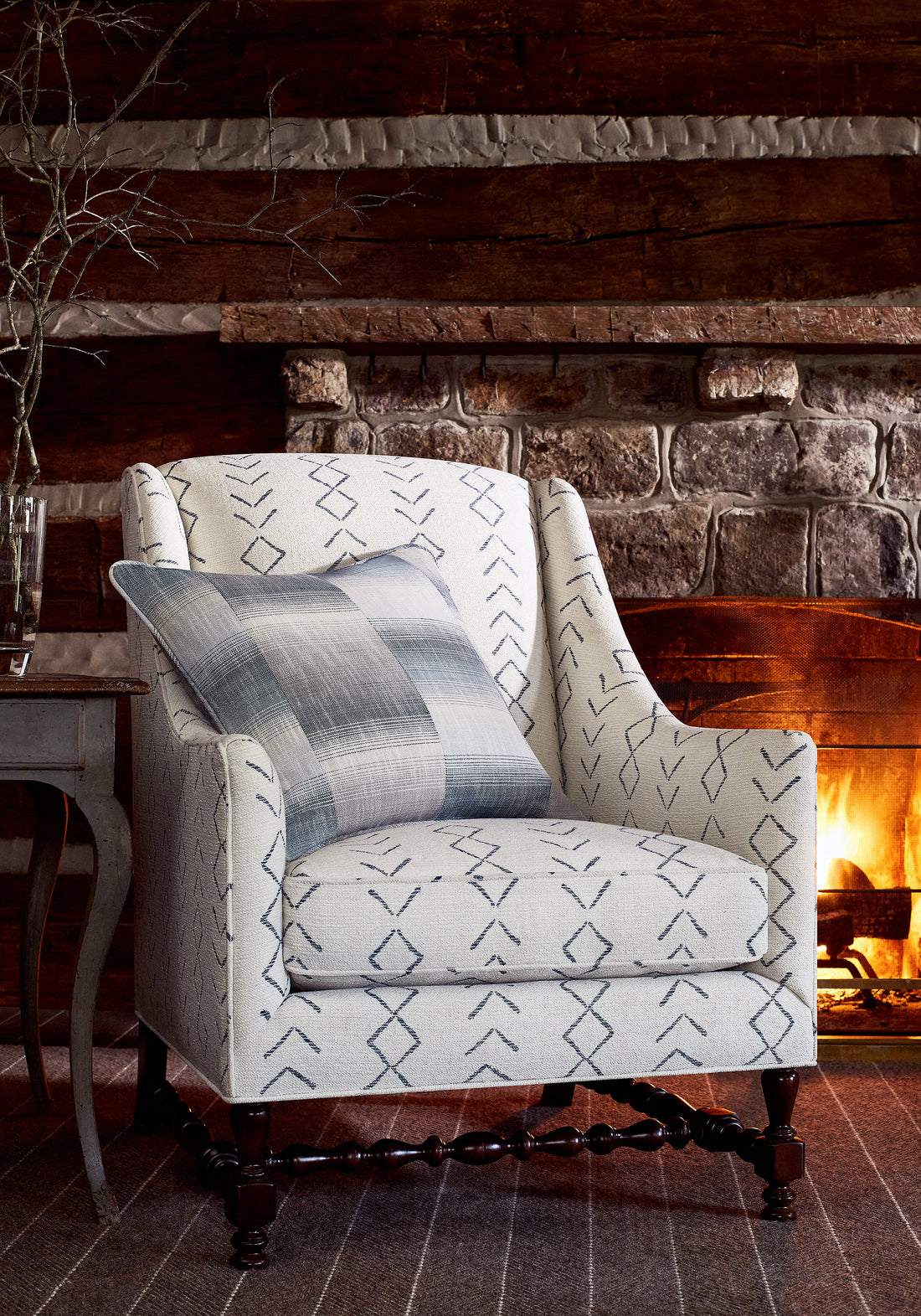 Salem Wing Chair in Thibaut Anasazi woven fabric in Midnight pattern W78365