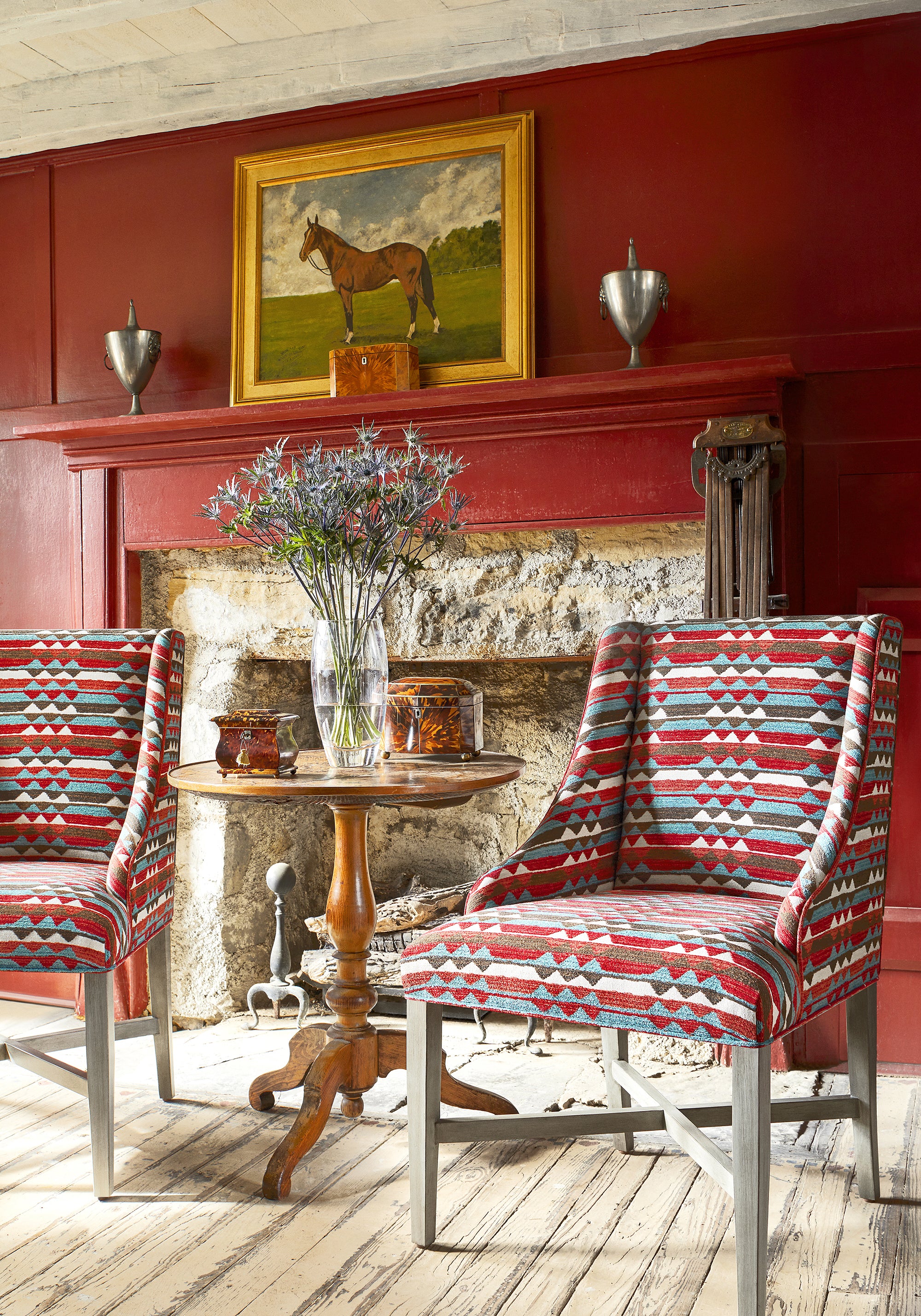 Hayden Dining Chairs in Saranac woven fabric in Redwood color - pattern number W78379 - by Thibaut in the Sierra collection