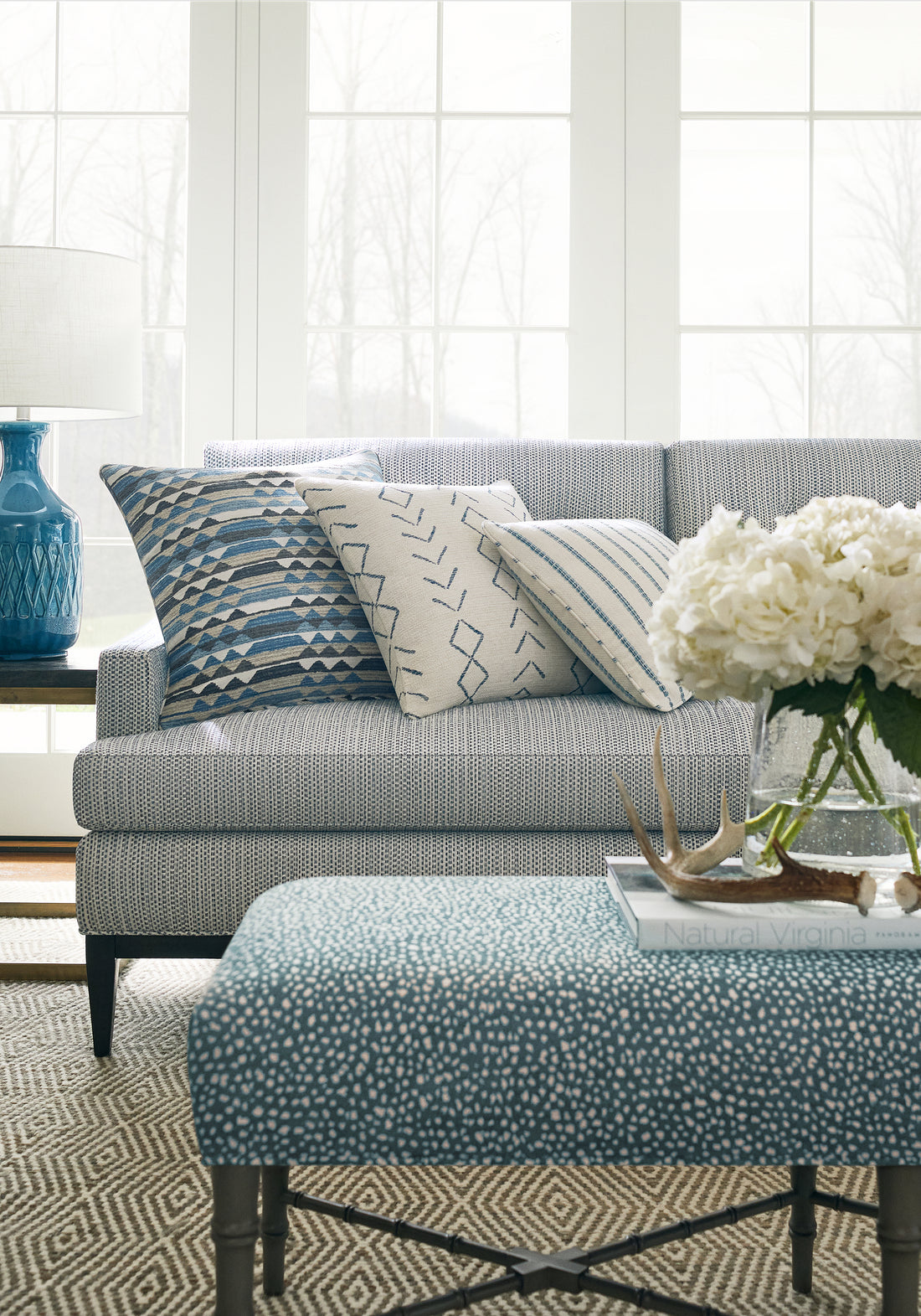 Dixon Loveseat in Sequoia woven fabric in Waterfall color - pattern number W78370 - by Thibaut in the Sierra collection