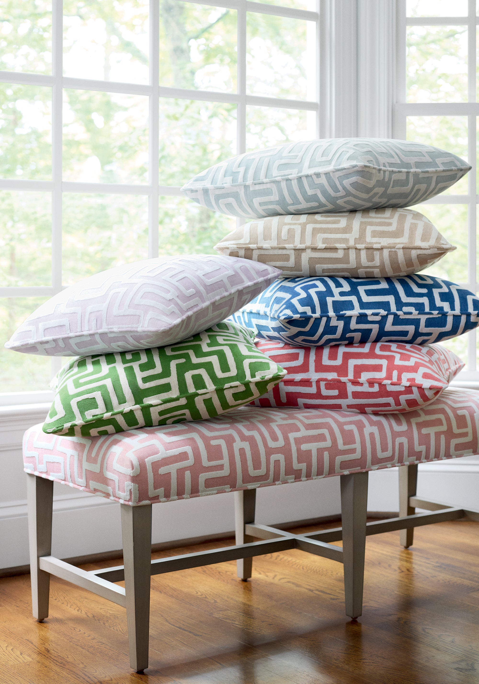 Pillow in Terrace Lane fabric in beige color - pattern number W742028 - by Thibaut in the Sojourn collection