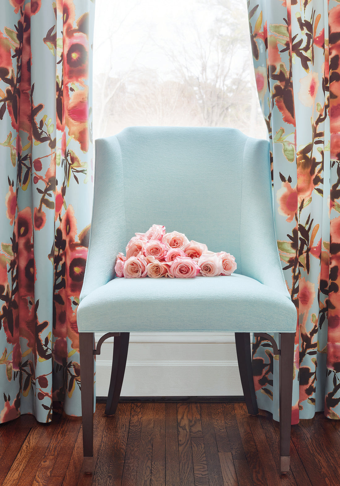 Stain resistant Bailey Chair in Aura woven fabric in aqua color - pattern number W80279 by Thibaut in the Kaleidoscope collection