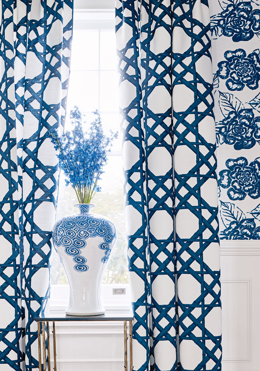 Cyrus Cane printed fabric in navy color - pattern number F913139 - by Thibaut in the Summer House collection