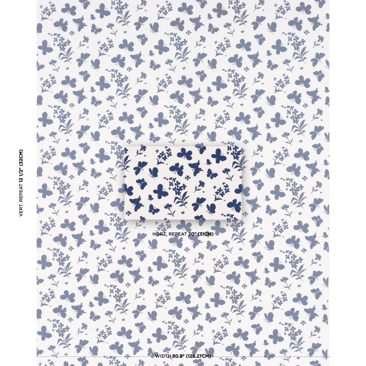 Butterflies fabric in navy color - pattern number TL400002 - by Schumacher in the Tillett collection