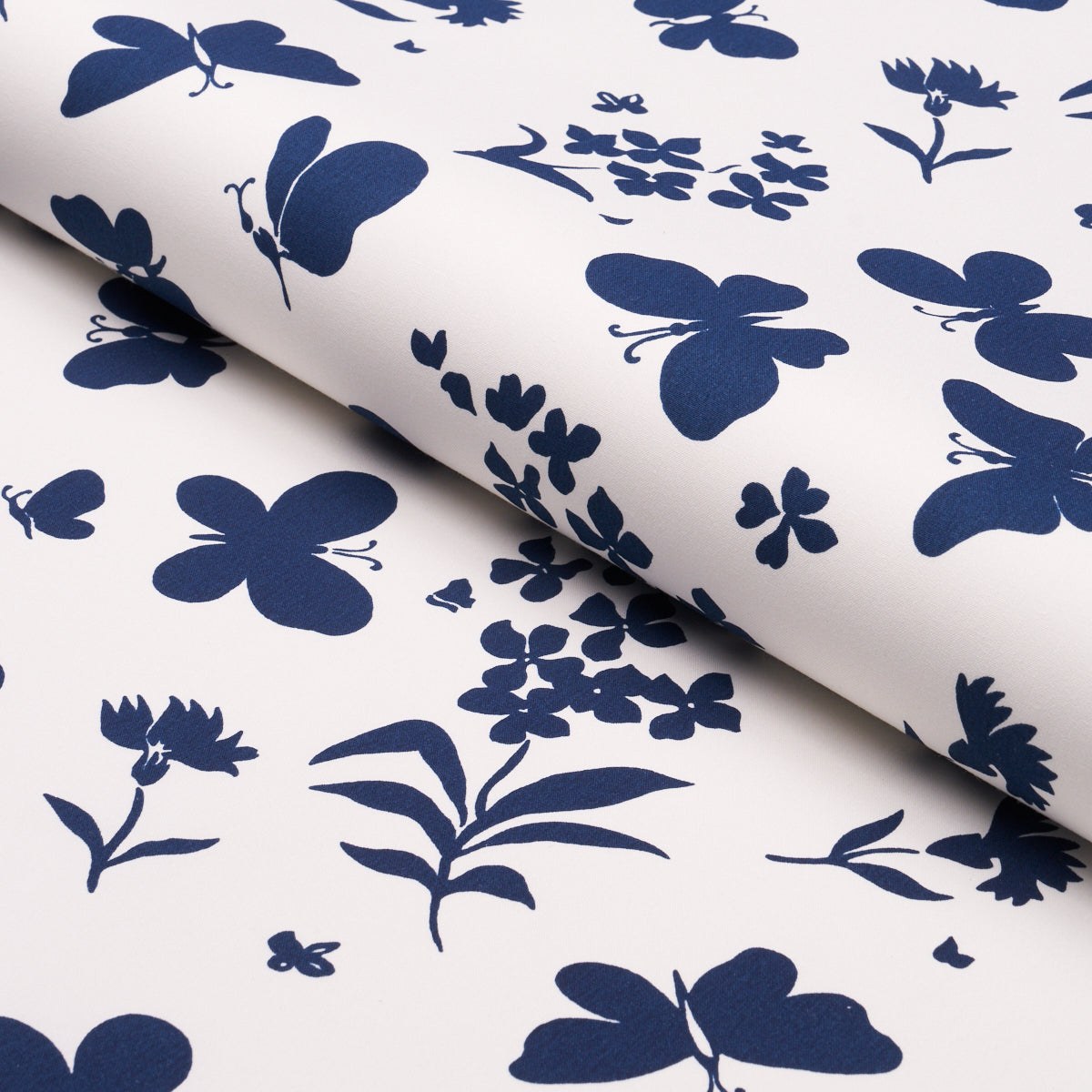 Butterflies fabric in navy color - pattern number TL400002 - by Schumacher in the Tillett collection