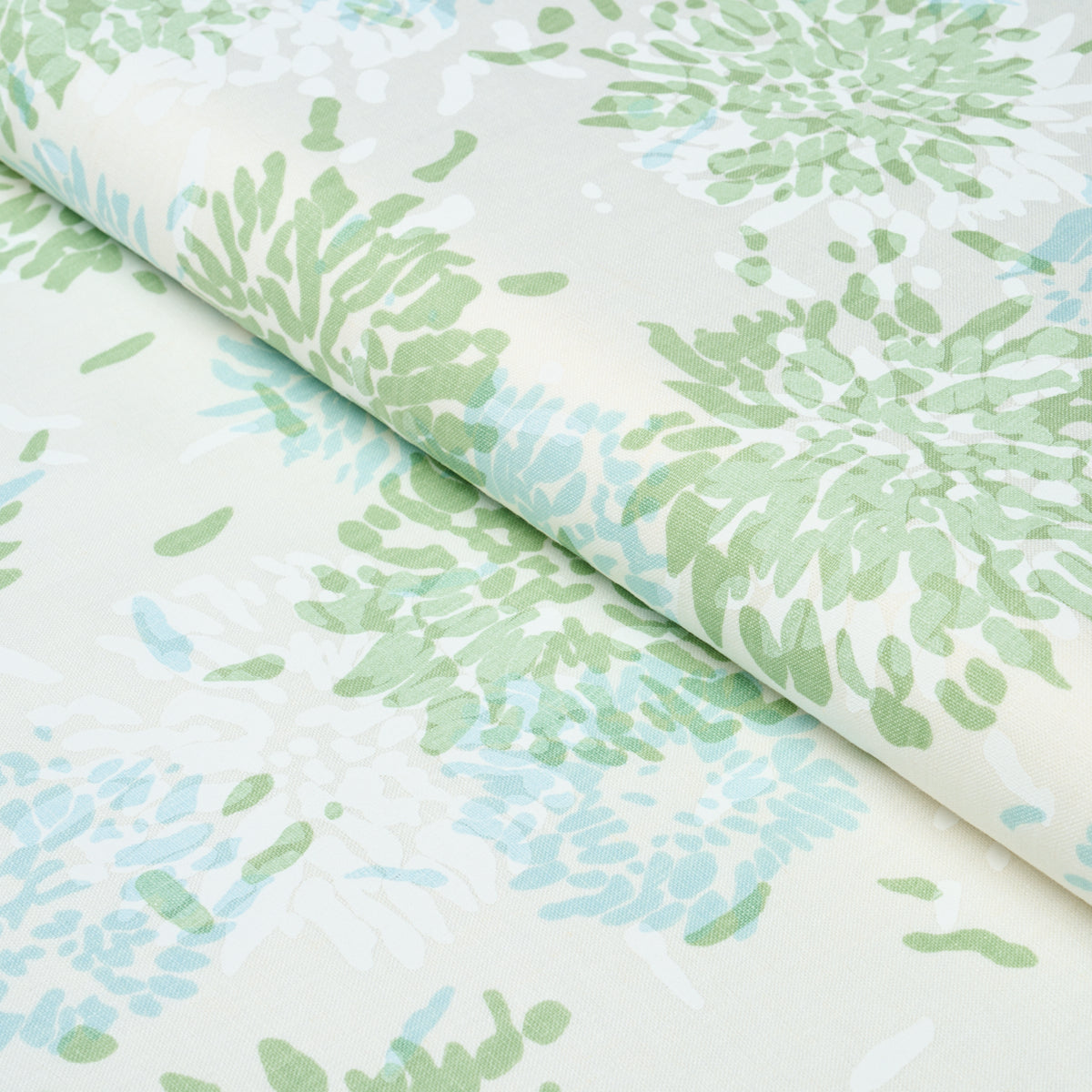 Chrysanthemum By Tillett fabric in green & sky color - pattern number TL400012 - by Schumacher in the Tillett collection