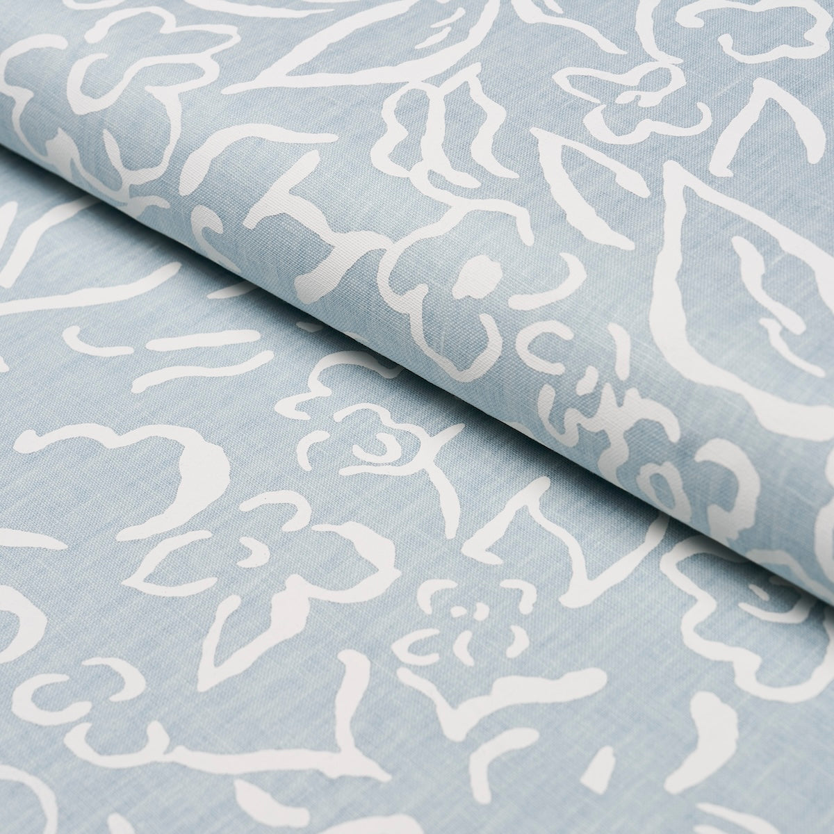 Matisse fabric in white on sky color - pattern number TL400052 - by Schumacher in the Tillett collection