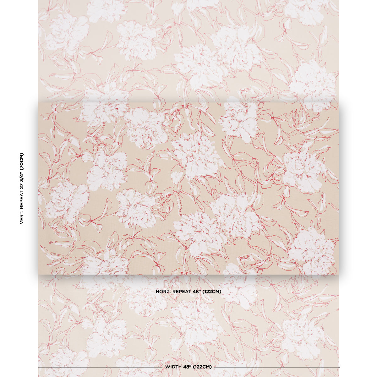 Peony Silhouette fabric in red color - pattern number TL400060 - by Schumacher in the Tillett collection
