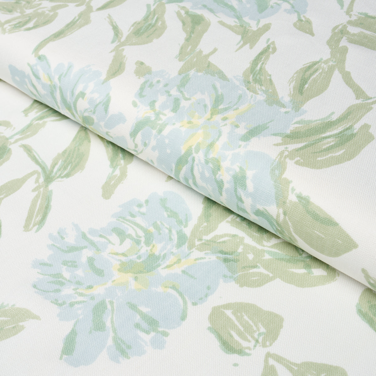 Peony fabric in green & soft blue color - pattern number TL400070 - by Schumacher in the Tillett collection