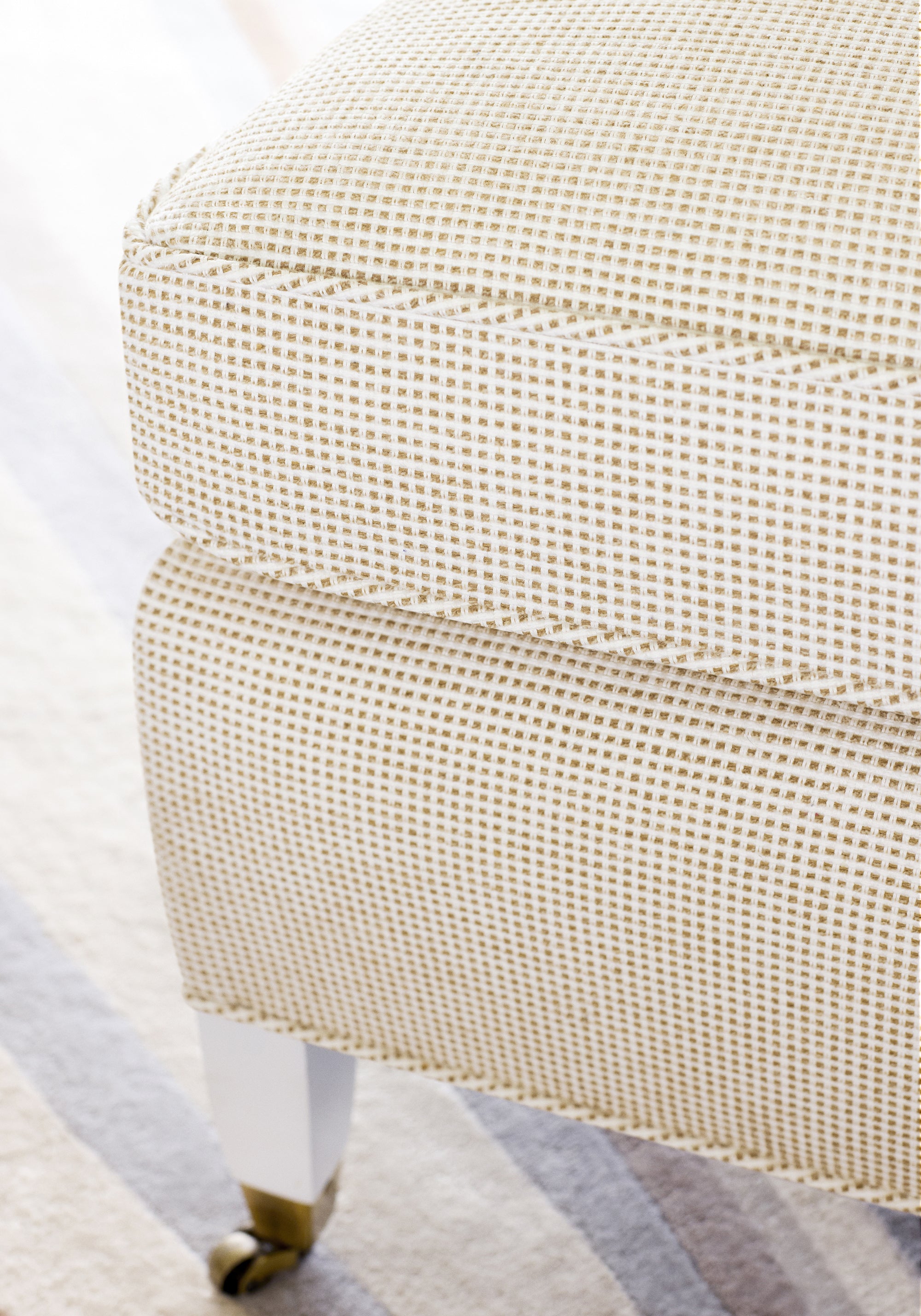 Detailed view of Mayfair Chair in Stella woven fabric in camel color - pattern number W77116 by Thibaut in the Veneto collection