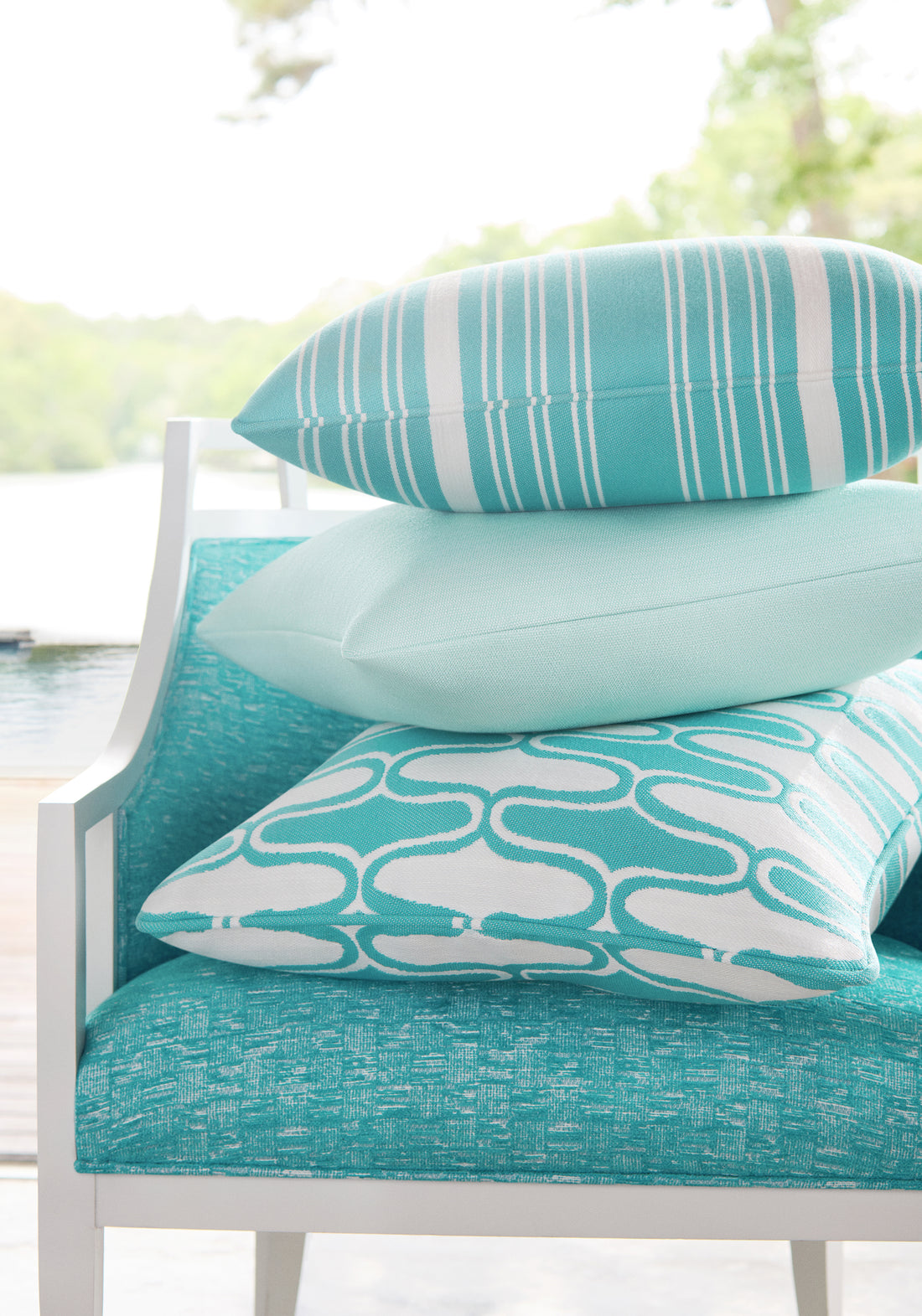 Pillow in clara woven fabric in capri color - pattern number W8599 - by Thibaut in the Villa Textures collection