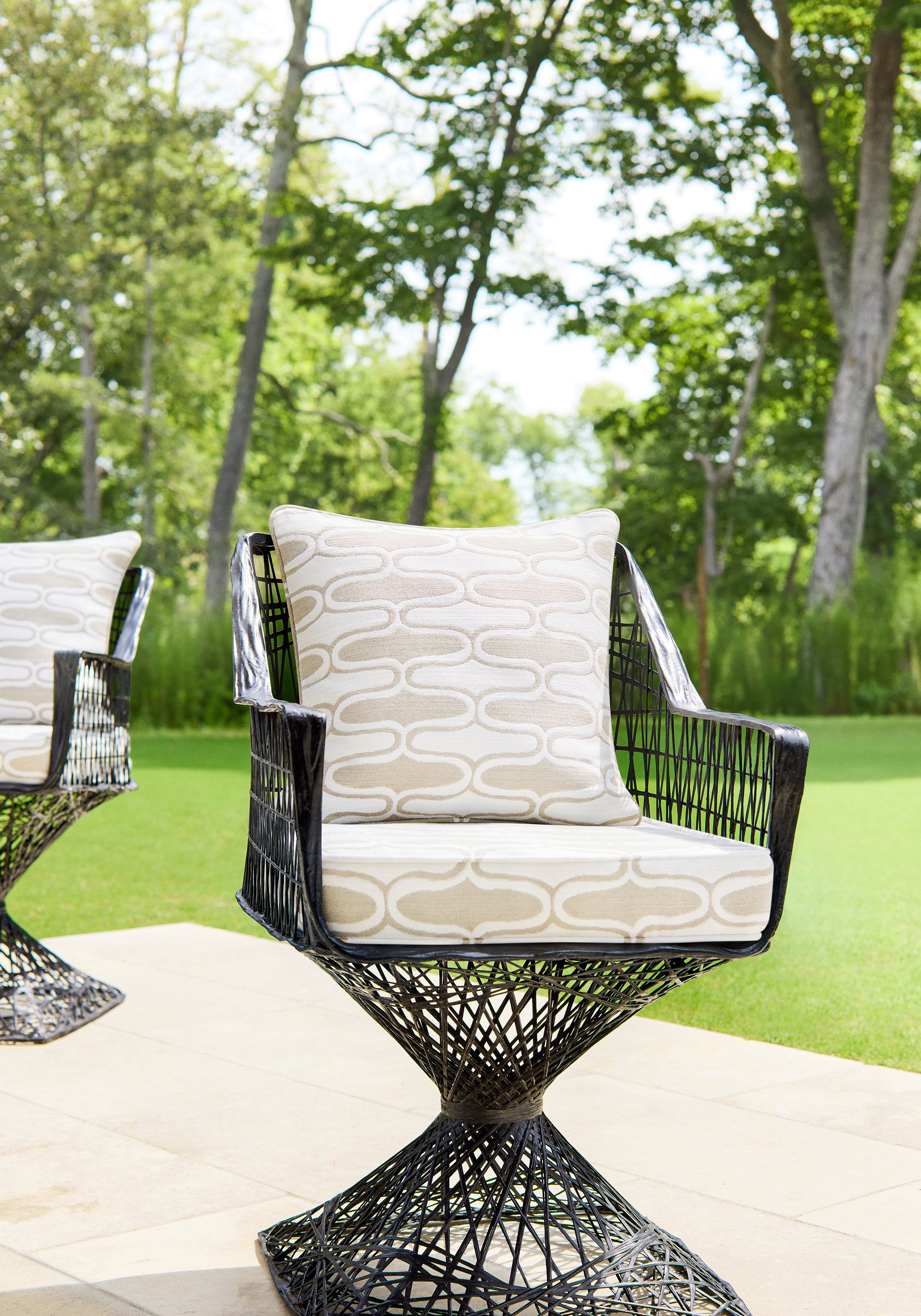 Cushion and pillow in Saraband fabric in sand color - pattern number W8524 - by Thibaut in the Villa collection