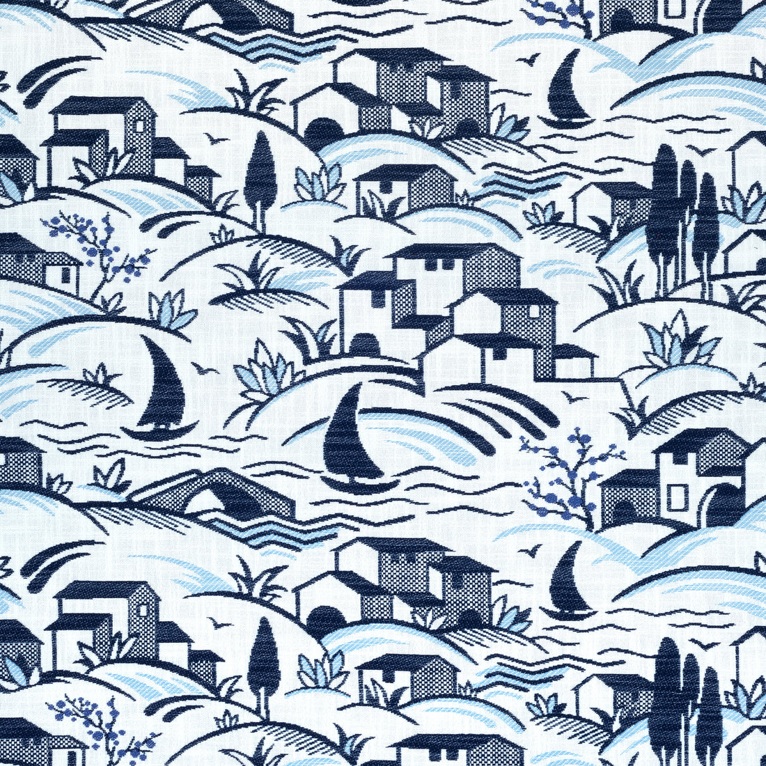 Landmark fabric in navy and sky color - pattern number W73524 - by Thibaut in the Landmark collection