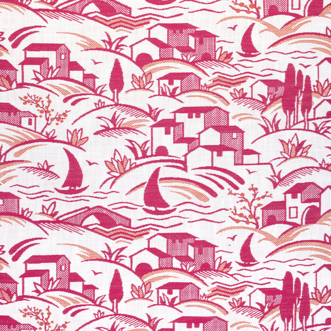 Landmark fabric in peony and coral color - pattern number W73526 - by Thibaut in the Landmark collection