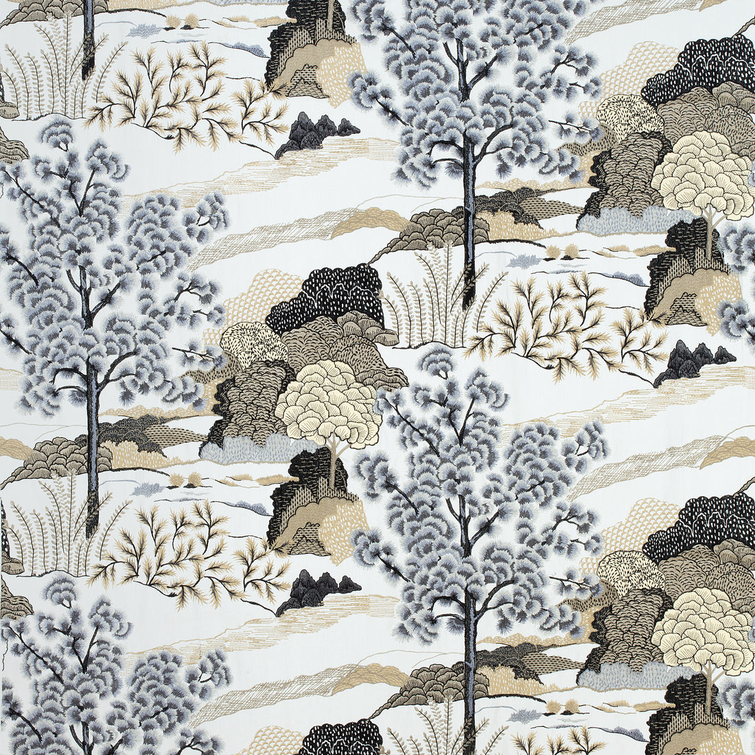 Daintree Embroidery fabric in grey color - pattern number W785001 - by Thibaut in the Greenwood collection