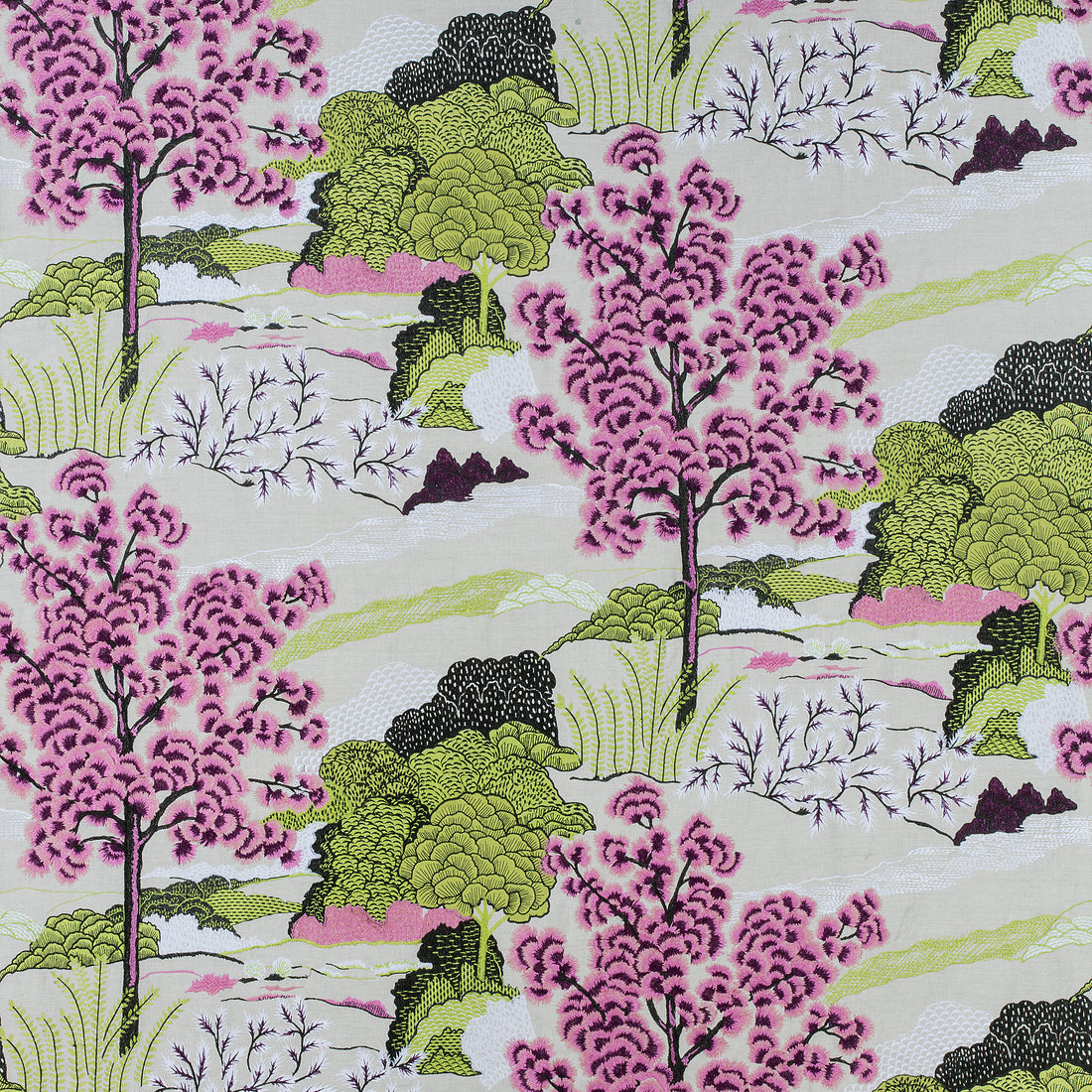 Daintree Embroidery fabric in fuchsia color - pattern number W785002 - by Thibaut in the Greenwood collection