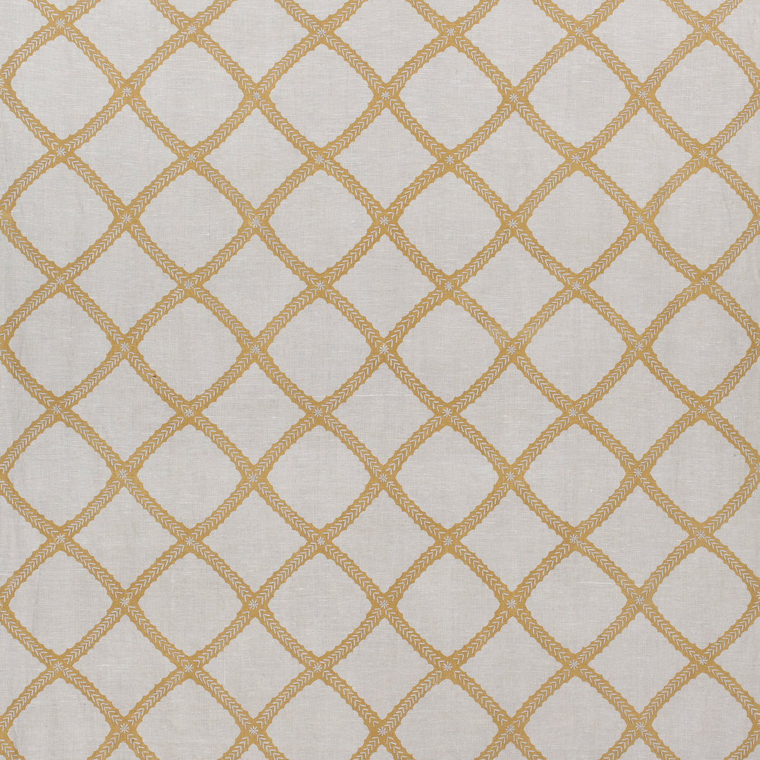 Majuli Embroidery fabric in gold on flax color - pattern number W788708 - by Thibaut in the Trade Routes collection
