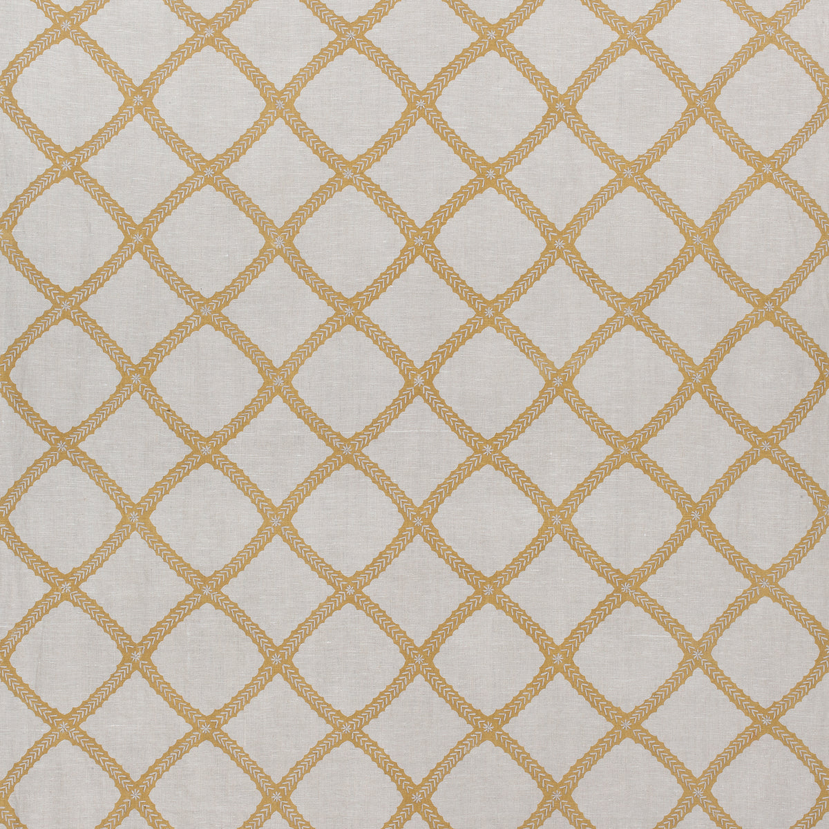 Majuli Embroidery fabric in gold on flax color - pattern number W788708 - by Thibaut in the Trade Routes collection