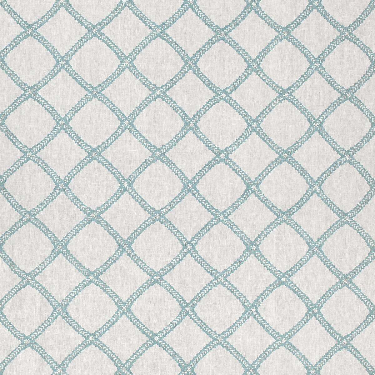 Majuli Embroidery fabric in aqua on ivory color - pattern number W788709 - by Thibaut in the Trade Routes collection