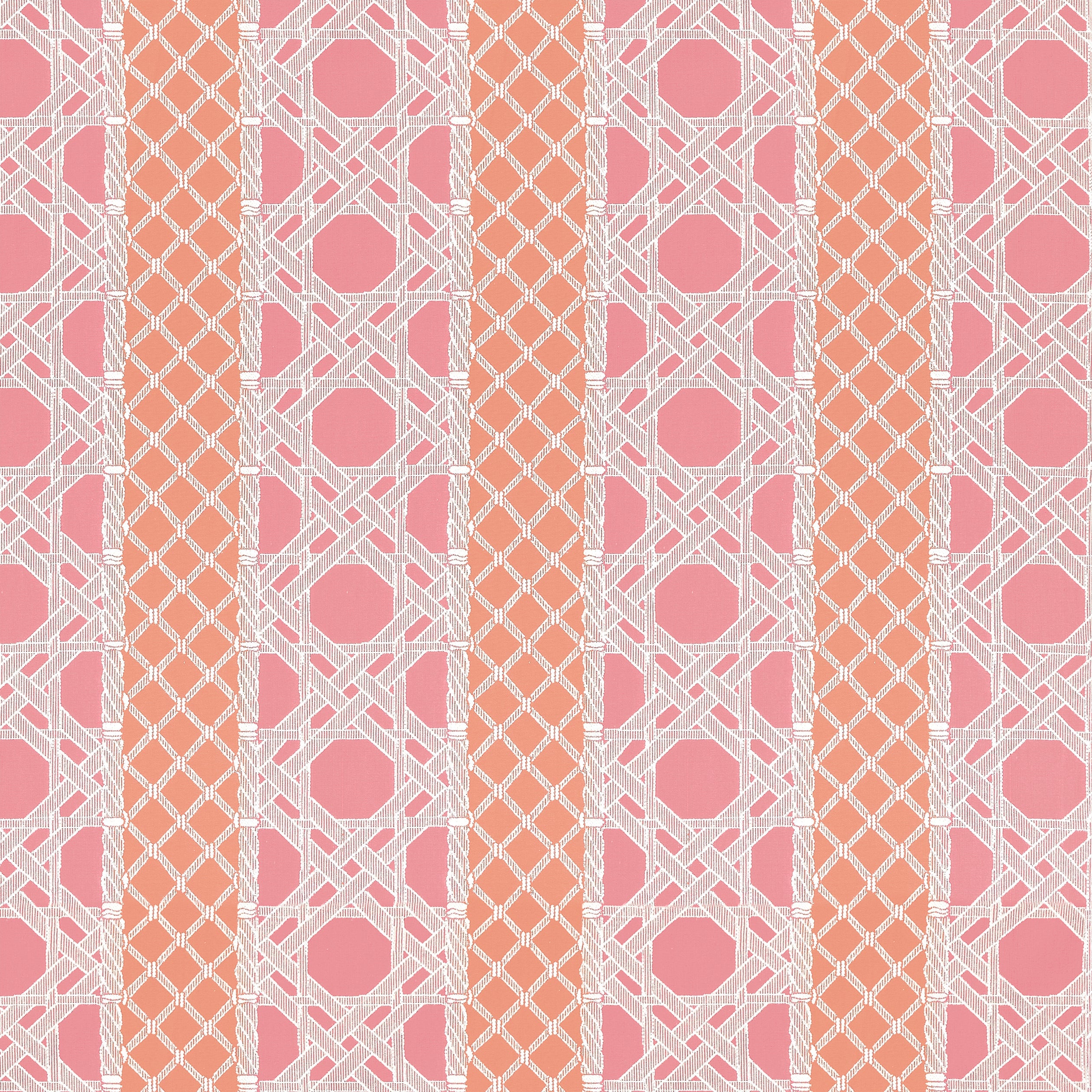 Trelliage fabric in peony and coral color - pattern number W81771 - by Thibaut in the Soleil collection