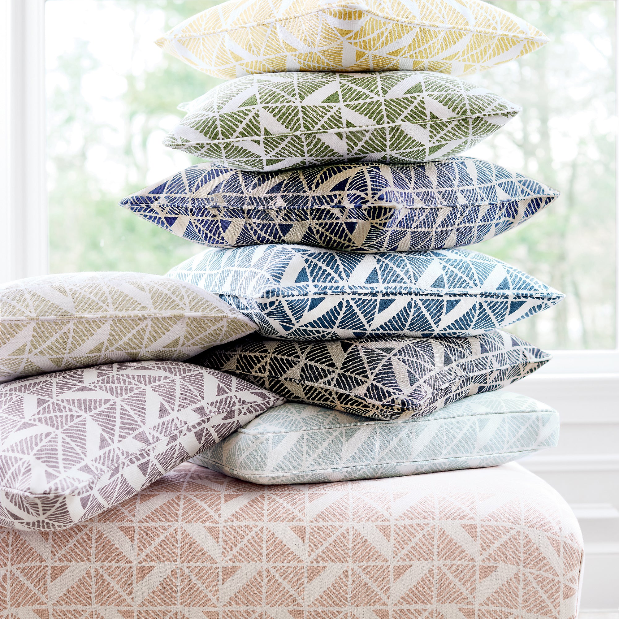 Pillow in Bloomsbury Square fabric in green color - pattern number AF23117 - by Anna French in the Willow Tree collection
