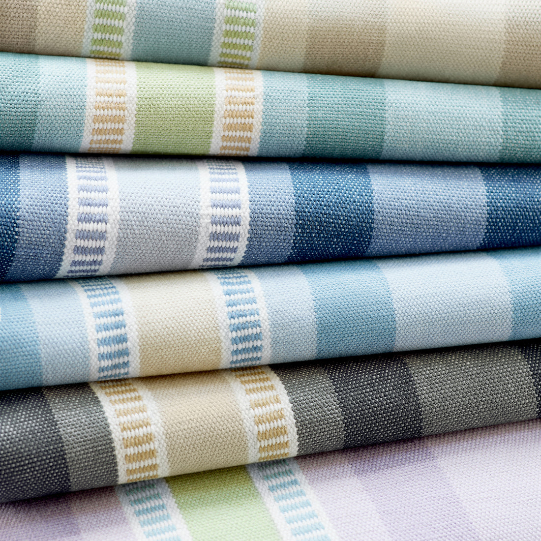 Dearden Stripe woven fabric in Soft Blue and Beige