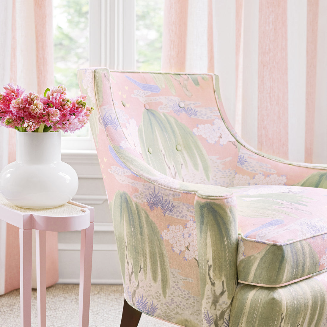 Emerson Chair in Willow Tree printed fabric in Blush