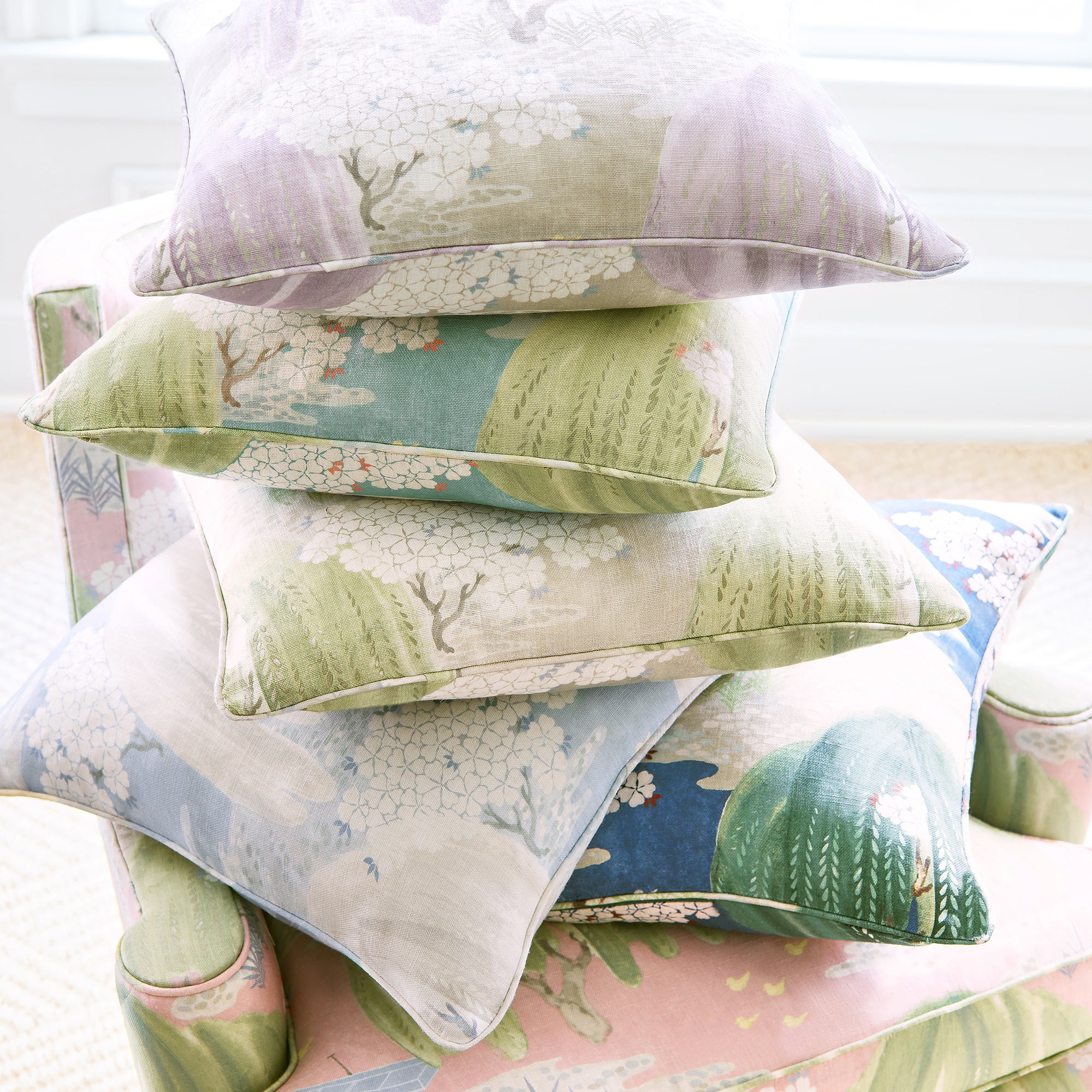 Pillow made with Willow Tree fabric in turqiuose color - pattern number AF23109 - by Anna French in the Willow Tree collection