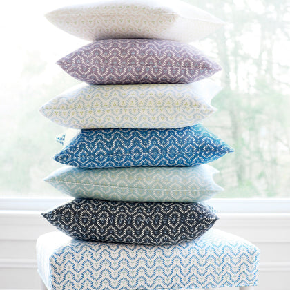 Pillow in Wynford printed fabric in Spa Blue