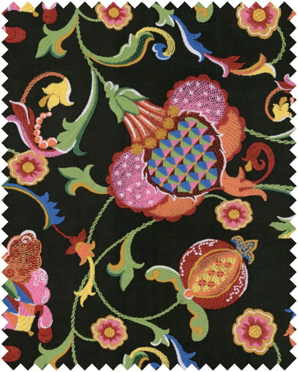 Al Fresco Embroidered fabric in black pink color - pattern number FB00145 - by Mind The Gap in the La Dolce Vita collection