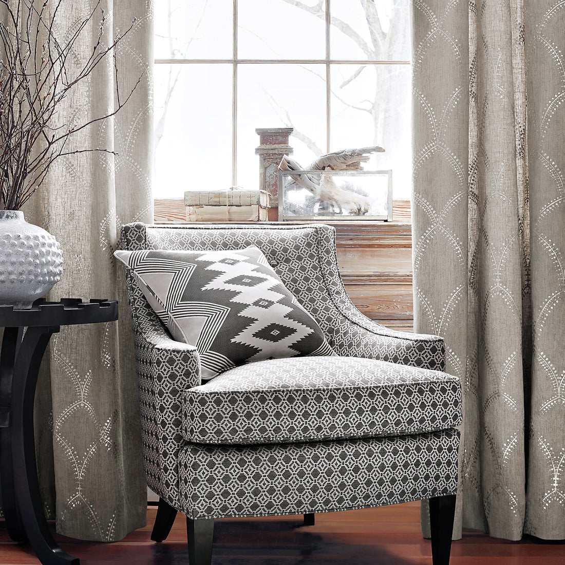 Emerson Chair in Amalfi woven fabric in Charcoal - pattern number AW73036 - by Anna French in the Meridian collection