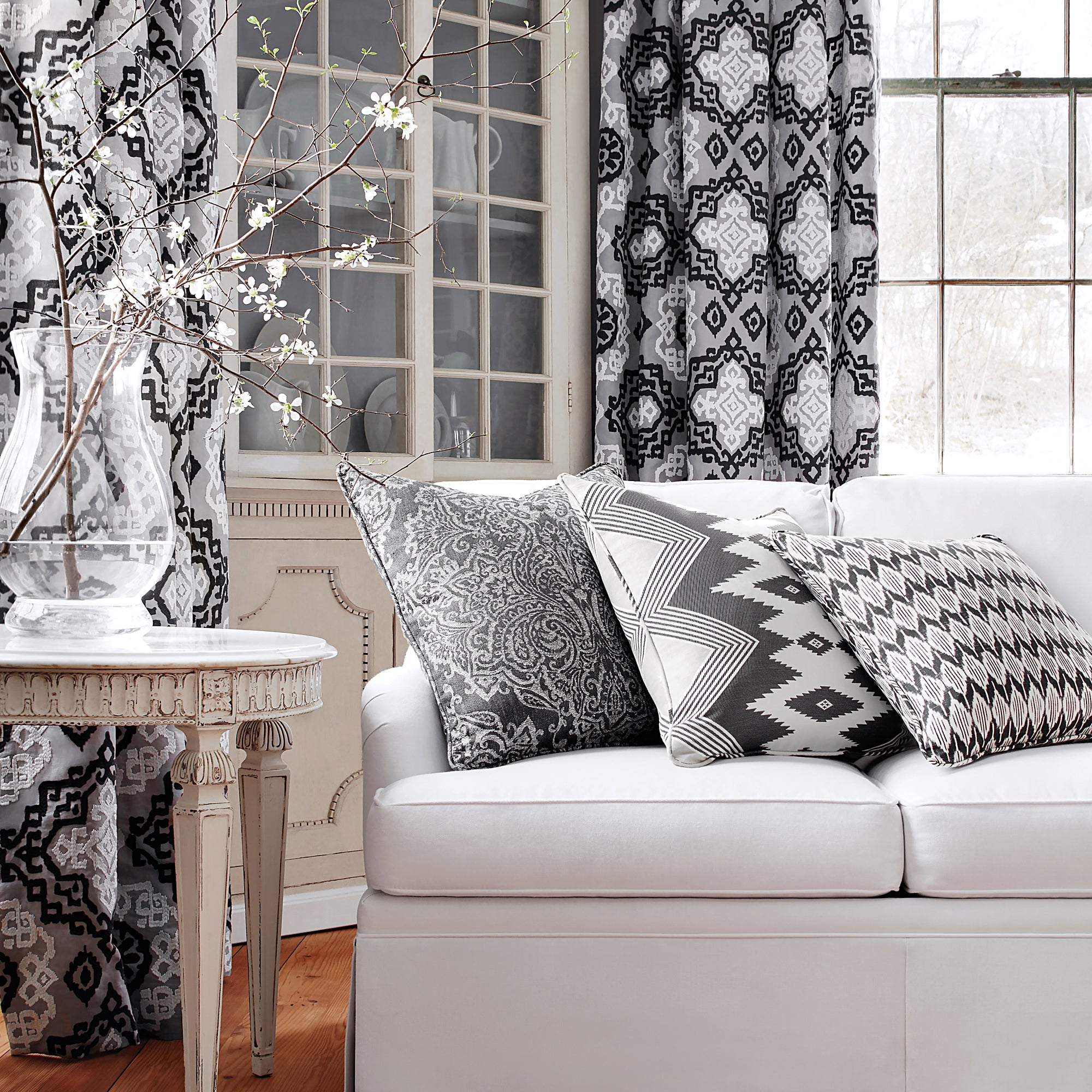 Pillow in Sterling Paisley fabric in charcoal color - pattern number AW73027 - by Anna French