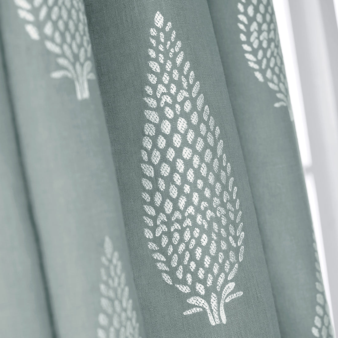 Detail of Manor Embroidery fabric in sage color - pattern number AW73007 - by Anna French