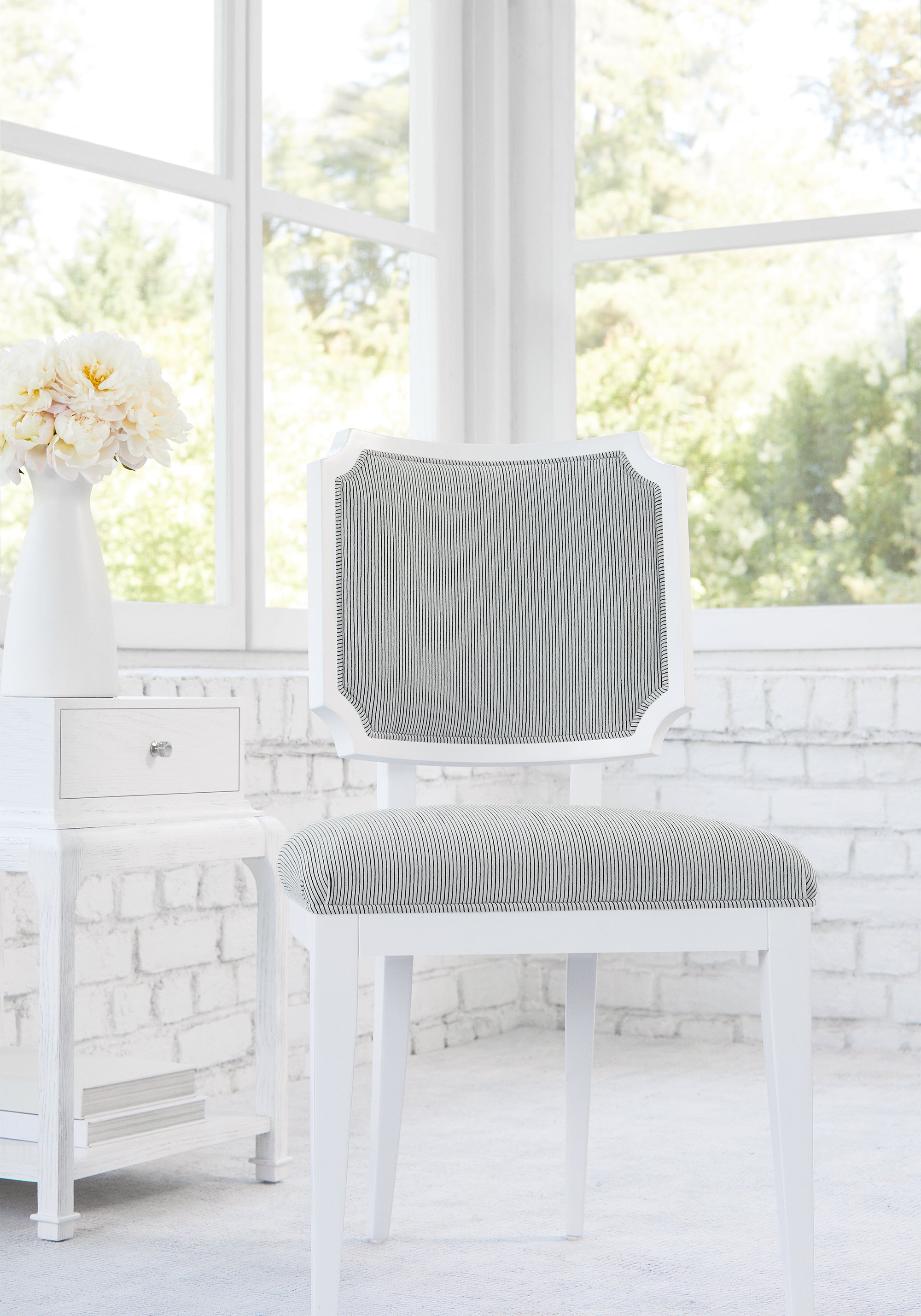 Kelby Dining Chair in Fino Velvet woven fabric in domino color - pattern number W8148 - by Thibaut in the Sereno collection