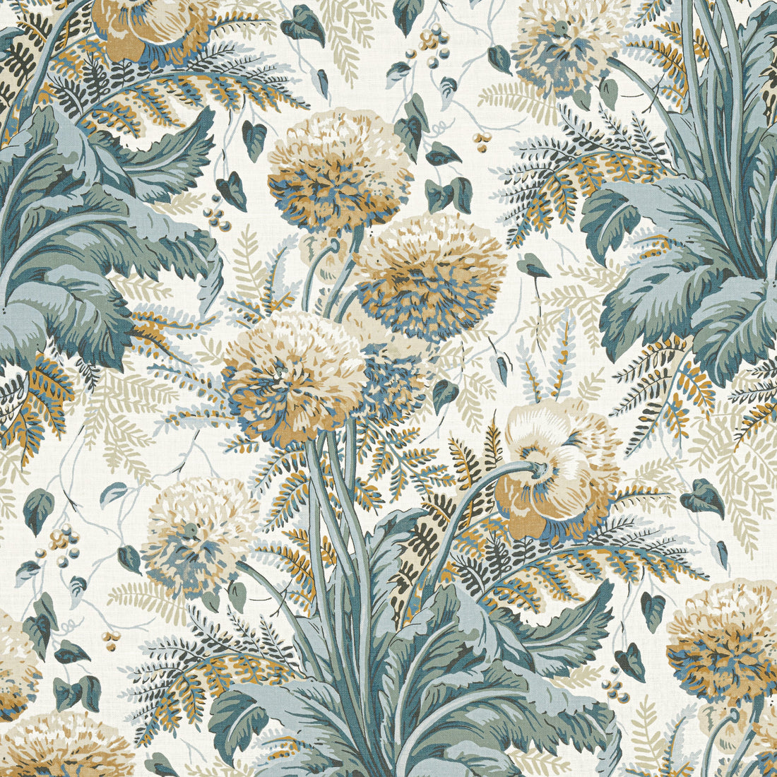 Dahlia fabric in Soft Gold on Cream color - pattern number AF24539 - by Anna French in the Devon collection