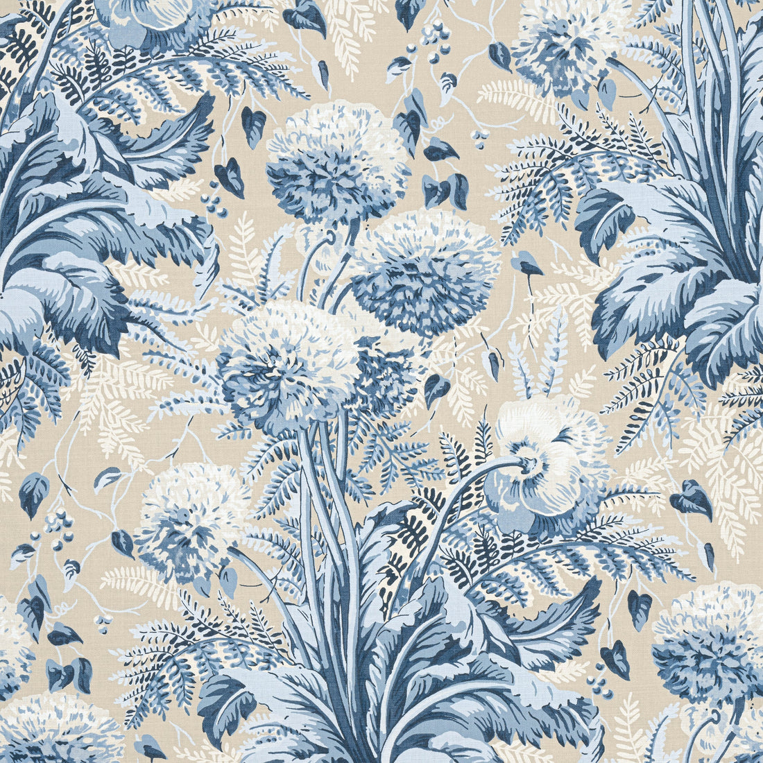 Dahlia fabric in Navy on Linen color - pattern number AF24540 - by Anna French in the Devon collection