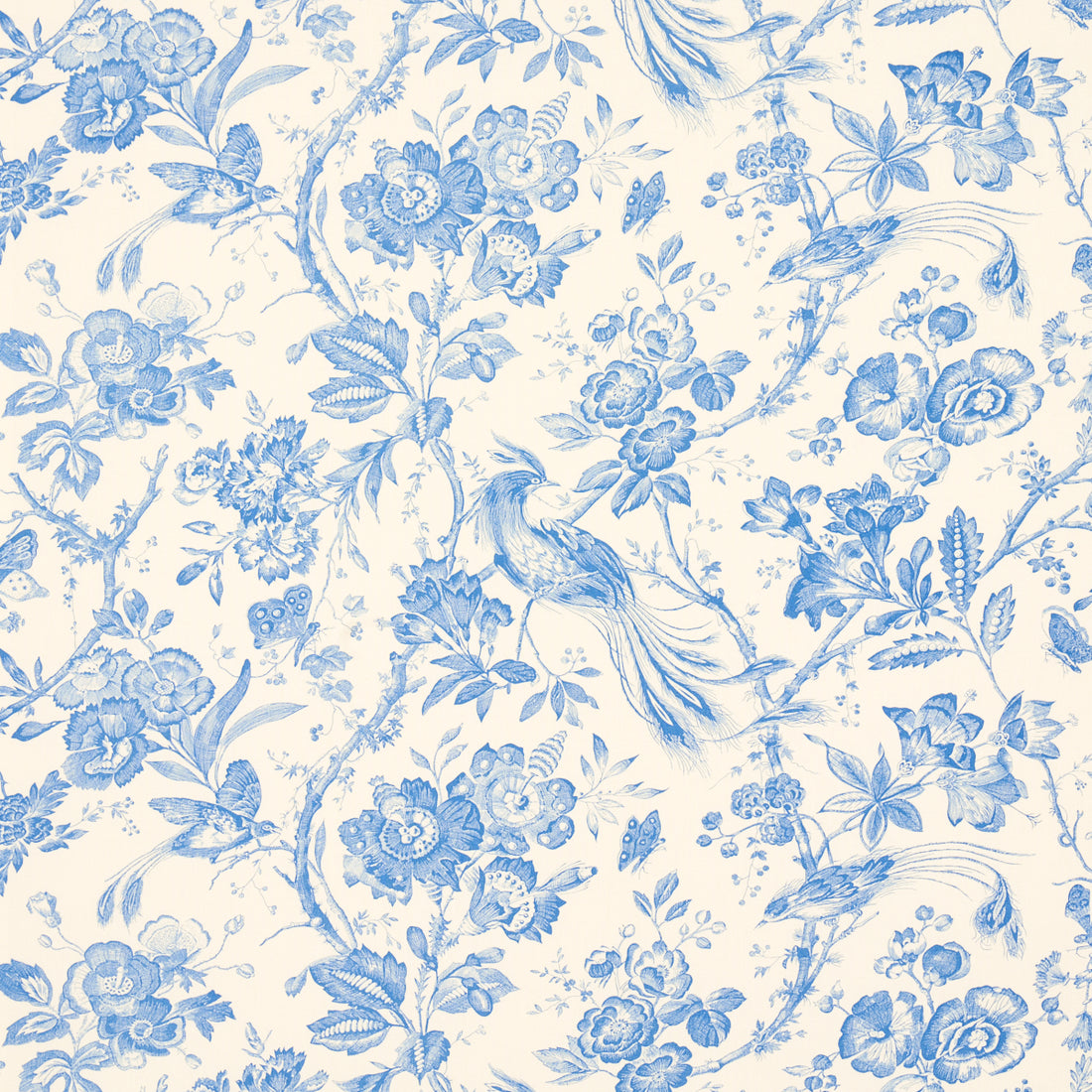 Birds Of Paradise fabric in blue color - pattern number 1048044 - by Schumacher in the Classic Prints collection