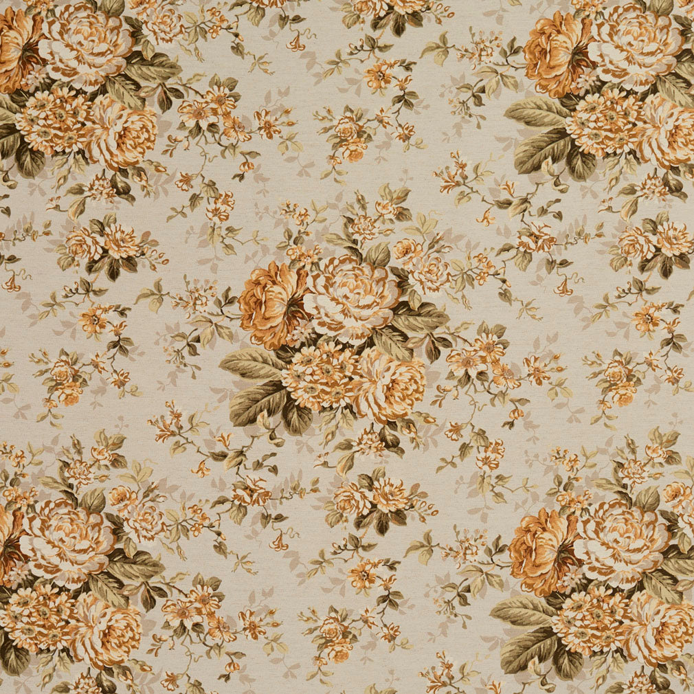 Traditional Floral Bouquets fabric in gold and yellow color - pattern number 10800-03 - by Charlotte in the Botanical Prints collection