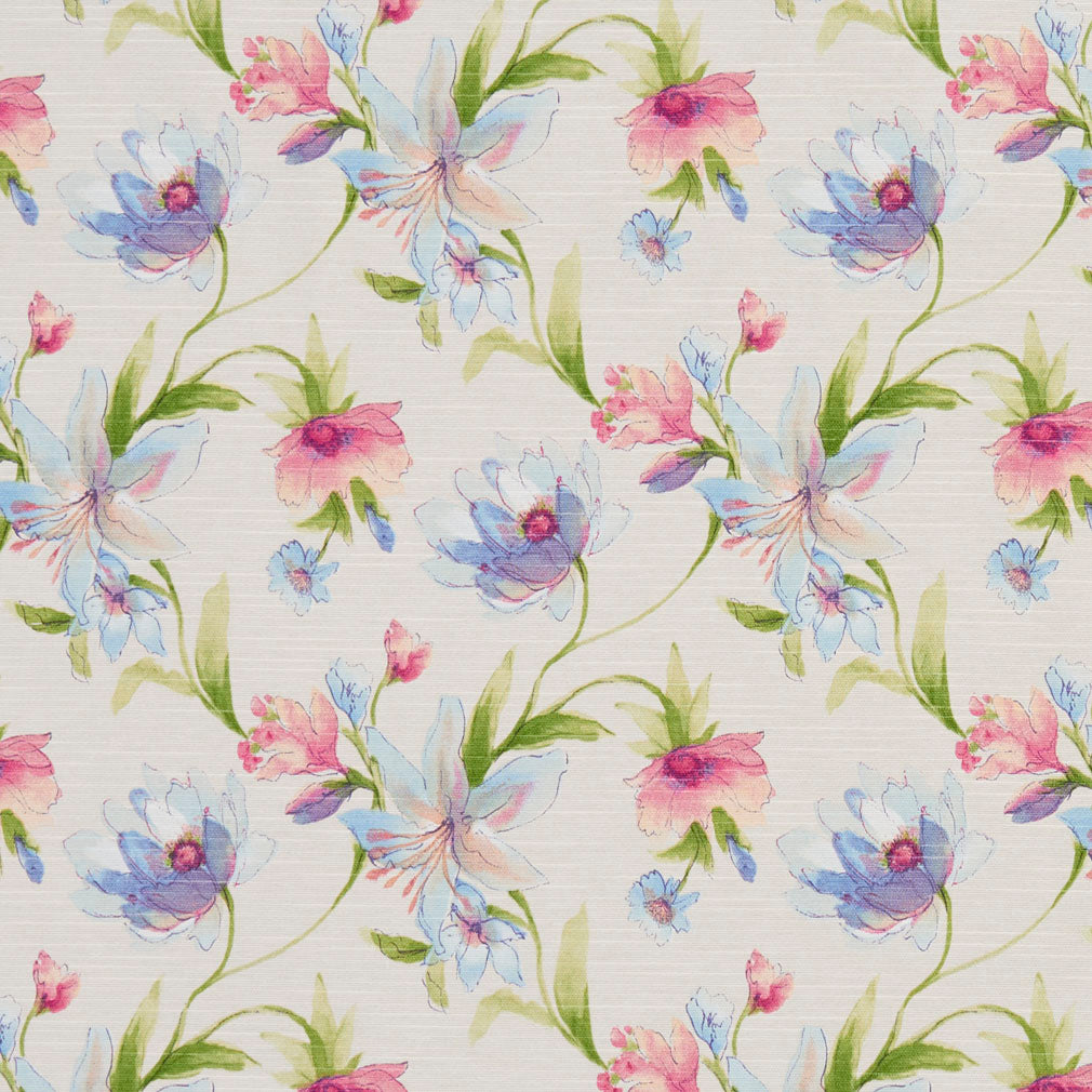 Watercolor Floral Trail fabric in blue pink color - pattern number 10870-01 - by Charlotte in the Botanical Prints collection