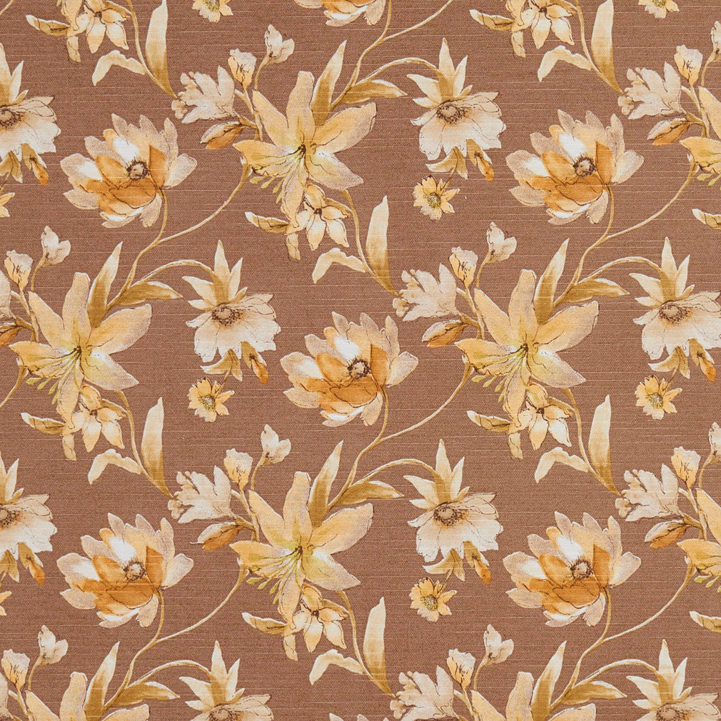 Watercolor Floral Trail fabric in brown gold and yellow color - pattern number 10870-03 - by Charlotte in the Botanical Prints collection