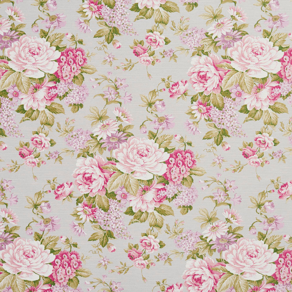 Floral Cluster fabric in green pink color - pattern number 10910-01 - by Charlotte in the Botanical Prints collection