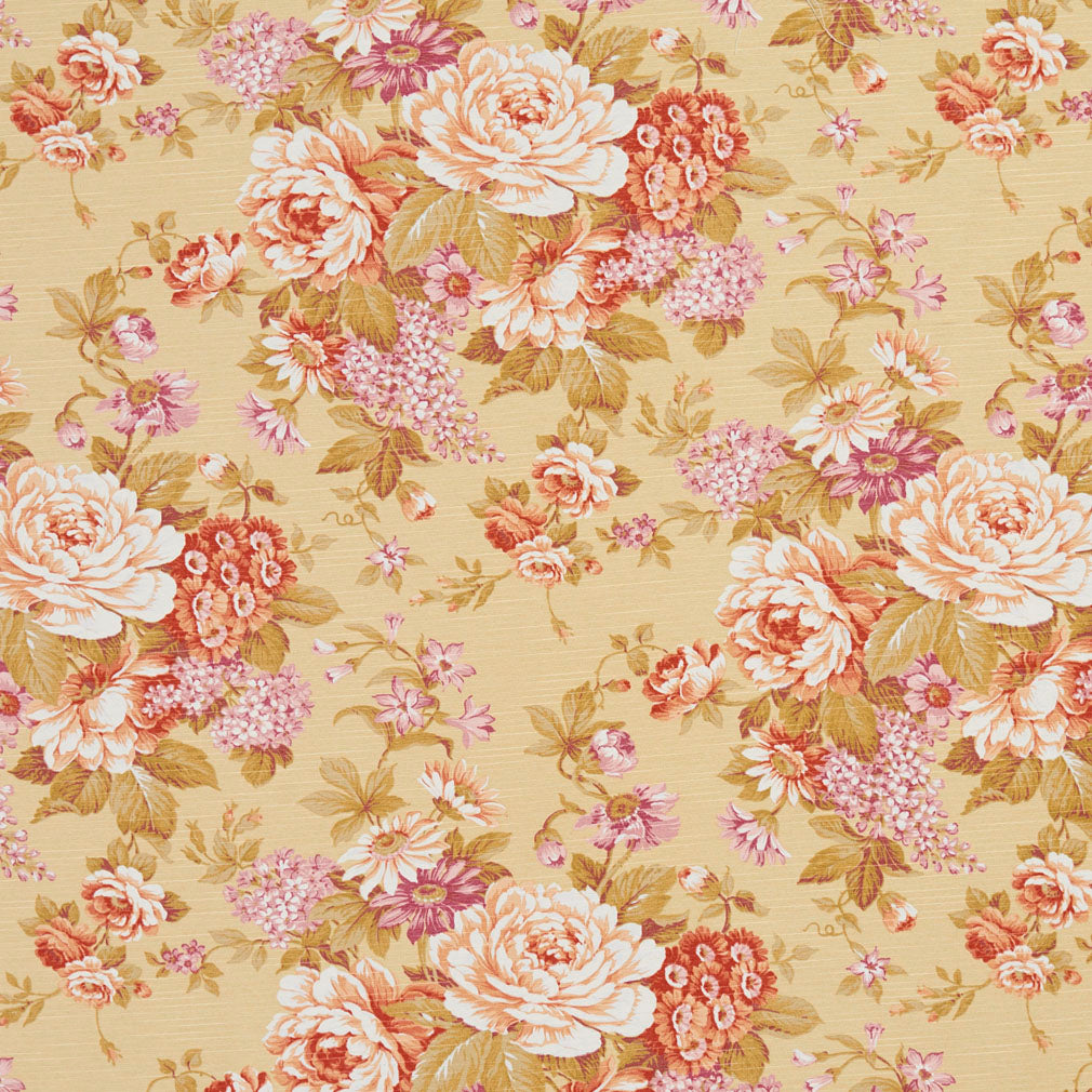 Floral Cluster fabric in gold yellow orange and rust color - pattern number 10910-02 - by Charlotte in the Botanical Prints collection