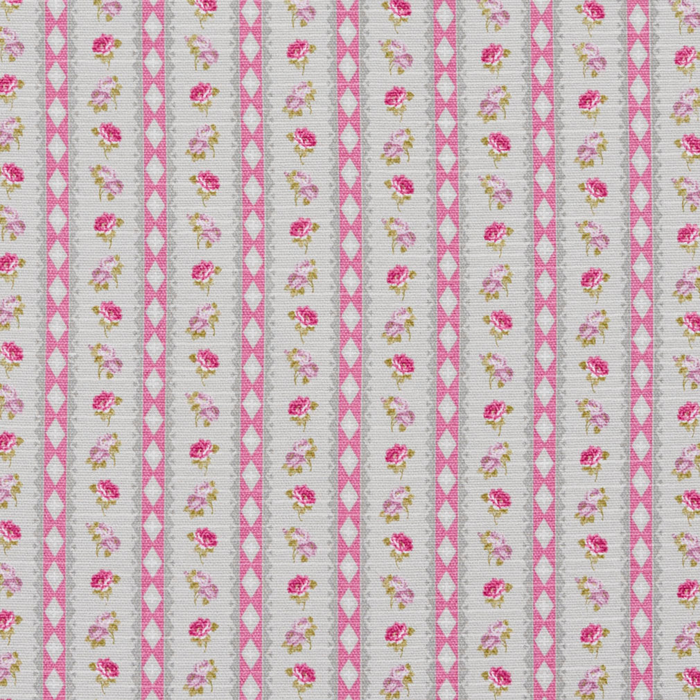 Geometrc Rose Stripe fabric in green pink color - pattern number 10920-01 - by Charlotte in the Botanical Prints collection