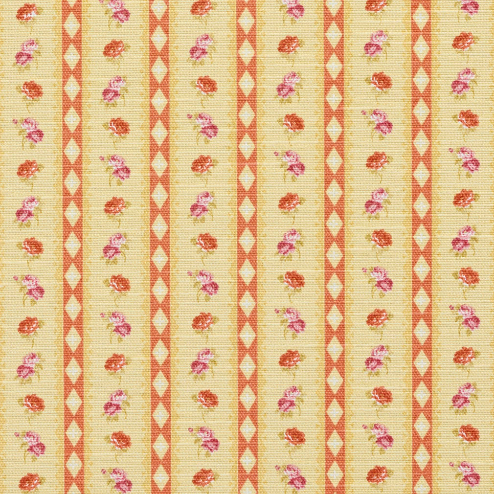 Geometrc Rose Stripe fabric in gold yellow orange and rust color - pattern number 10920-02 - by Charlotte in the Botanical Prints collection