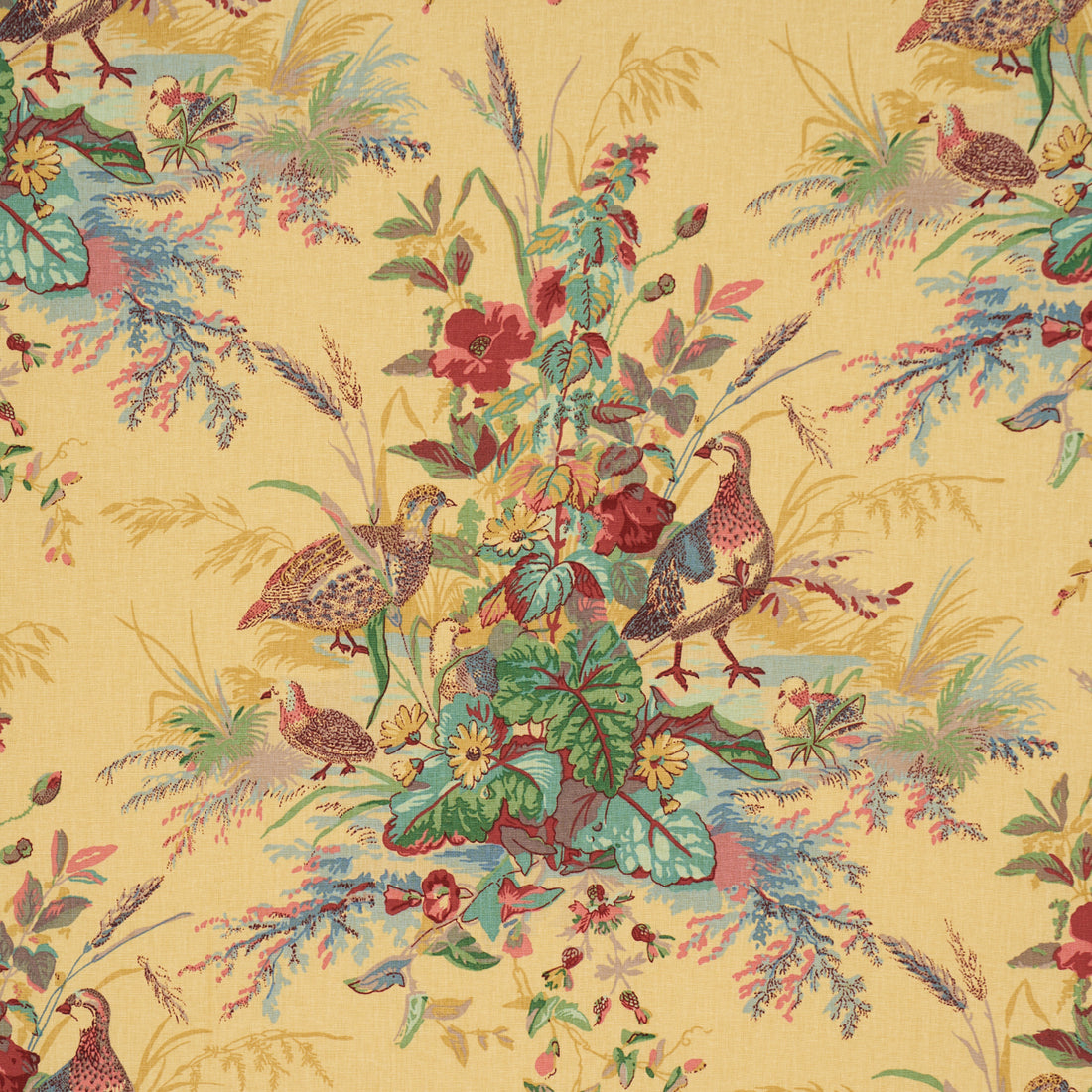 Quail Meadow fabric in spring color - pattern number 1106015 - by Schumacher in the A Country Life collection