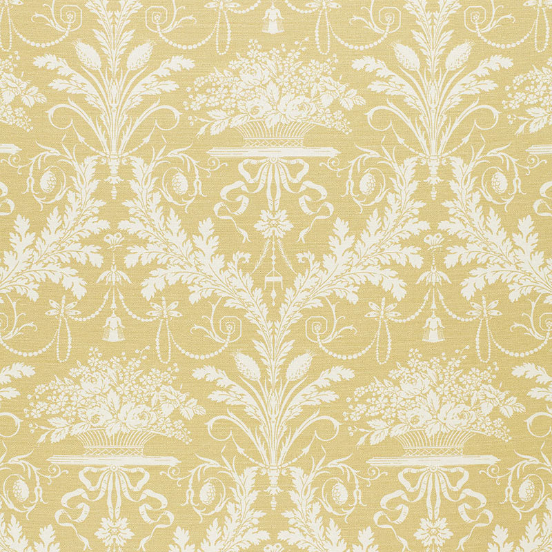 Clairemont Damask fabric in yellow color - pattern number 1178015 - by Schumacher in the Classic Prints collection